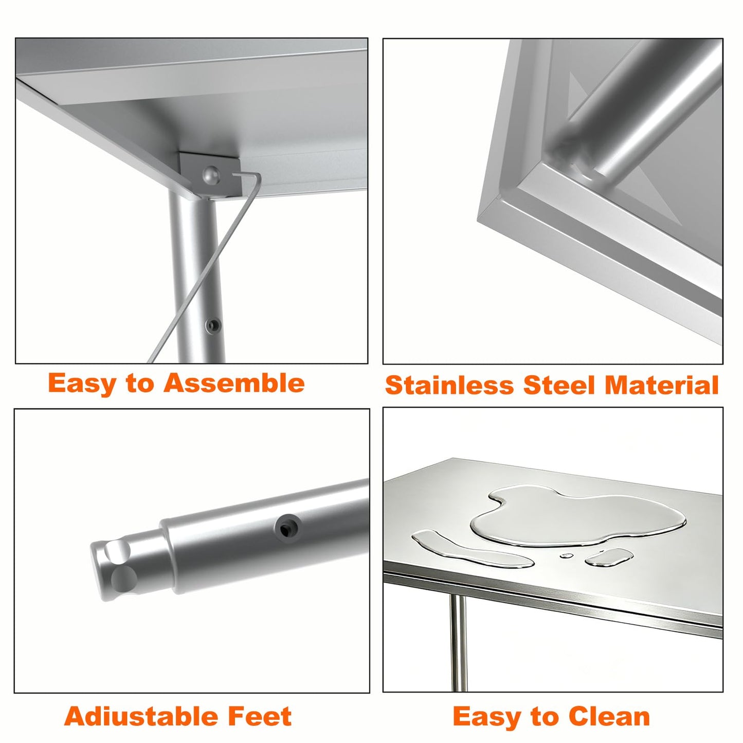 Weejian Stainless Steel Prep Table 48 x 24 x 33.5 Inch, Heavy Duty Commercial Work Table with Adjustable Undershelf, Kitchen Prep Table for Restaurant Bakery Home Workshop Garage