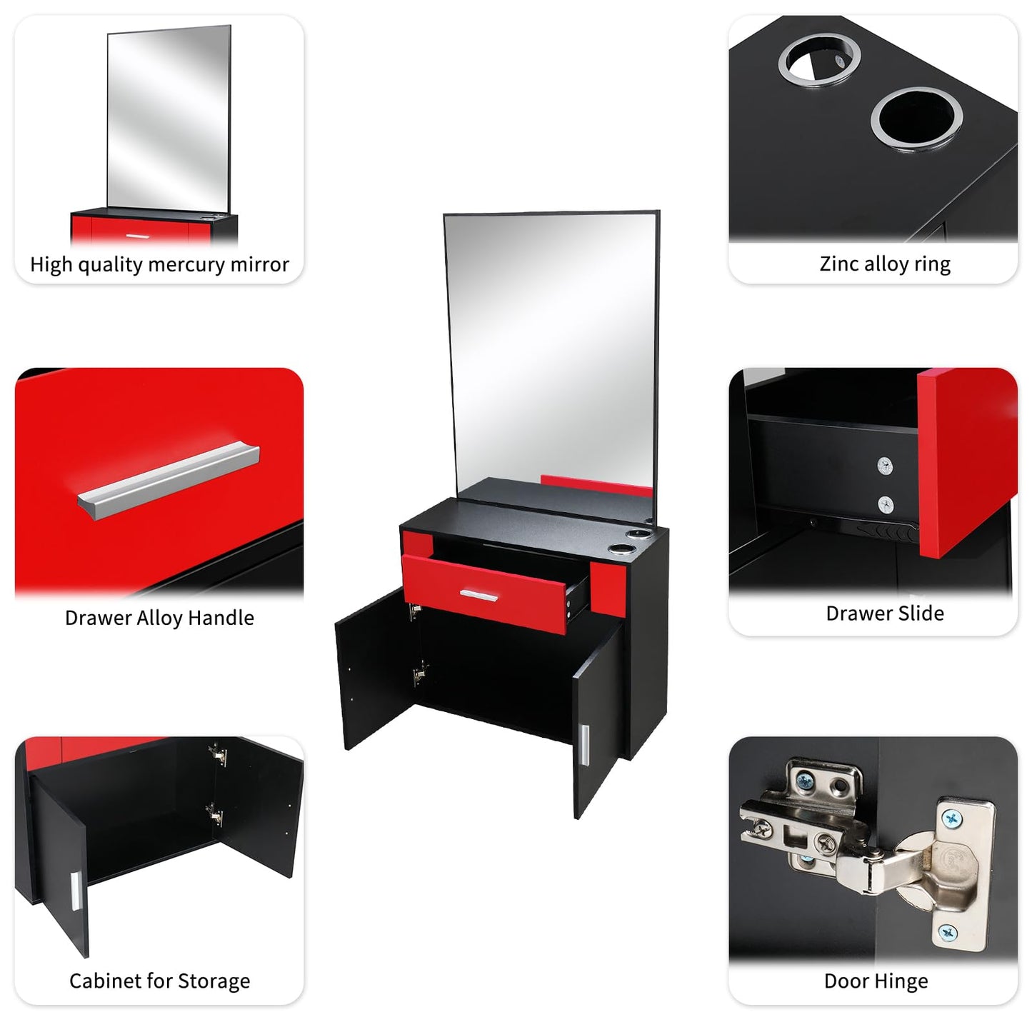JHshop Barber Salon Station Organizer Cabinet Makeup Hair Styling Beauty Spa Equipment Set, Wall Mount Salon Station Barber Stations Styling Station with Mirror Barber Beauty Spa Salon Equipment