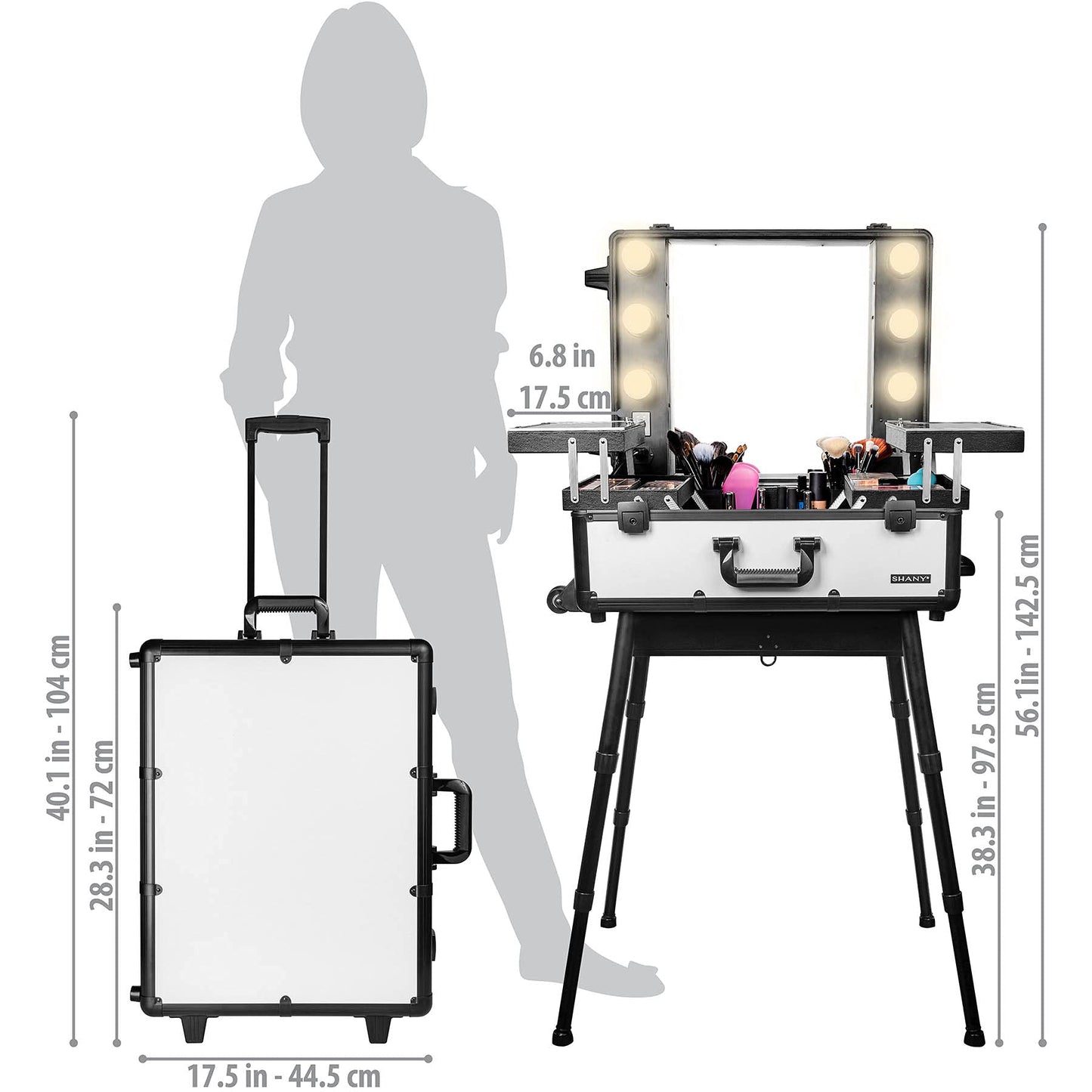SHANY Studio ToGo Wheeled Trolley Makeup Case & Organizer with Light - Off White