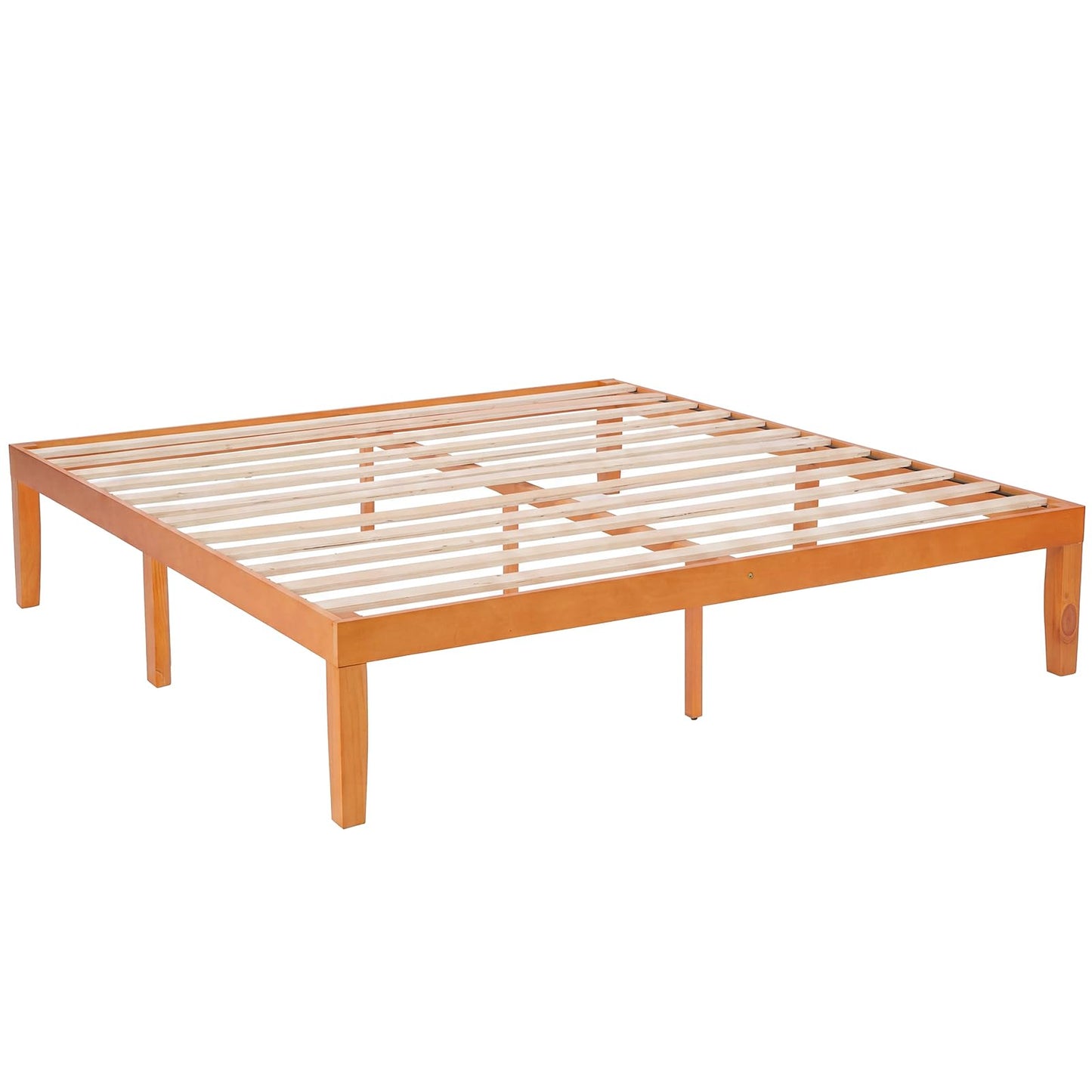 Sweetcrispy King Size Bed Frame 16 inch Heavy Duty Platform Bedframe, 1000 lbs Capacity, Underbed Storage, No Box Spring Needed, Wooden Slats, Easy Assembly with Velcro, Honey Finish