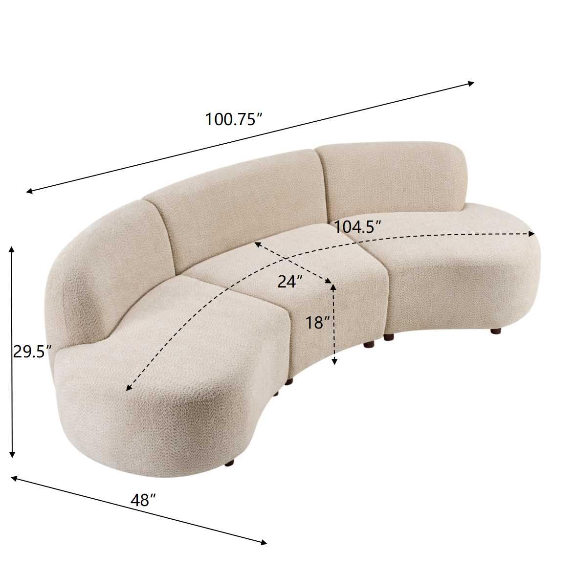 Merax 100.7" Curved Cloud Sectional Sofa Set, 5-Seat Modern Boucle Couch with Wooden Frame, Comfy Curved Cloud Couch for Living Room, Cozy Leisure Upholstered Couches, Easy Assembly, Beige