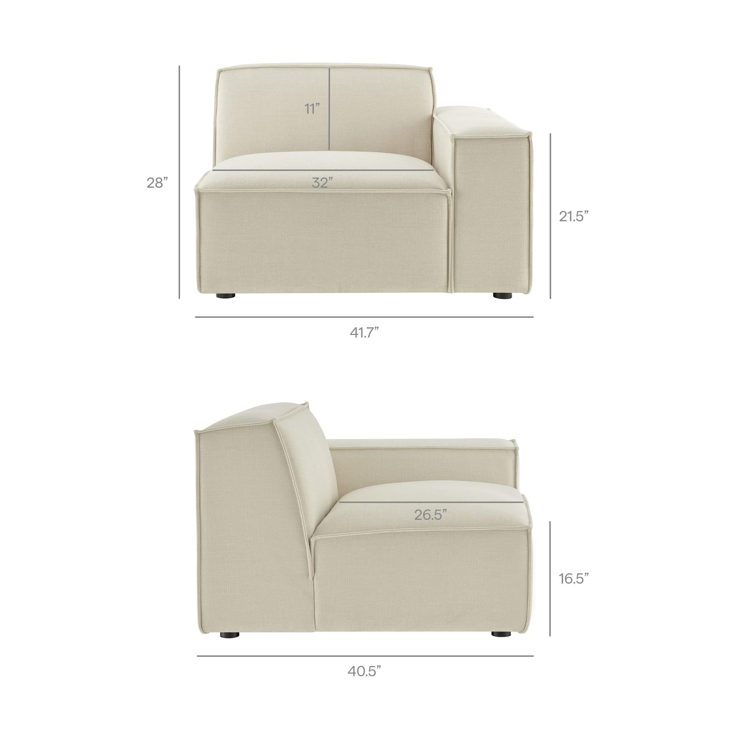Modway Restore Performance Fabric Upholstered 3-Piece Modular Sofa Set in Ecru - Low Profile Sectional Sofa with Coil Seat Support and French Piping