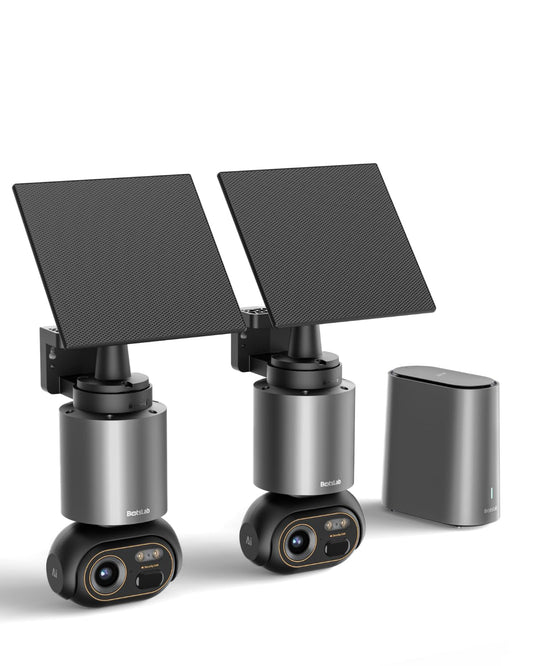 BOTSLAB Security Cameras Wireless Outdoor, 2 Cam-Kit, 4K Color Night Vision, Solar Cameras for Home Security with 360° PT,No Monthly Fee,32GB Local Storage Base Station,Auto Tracking,Easy Installation