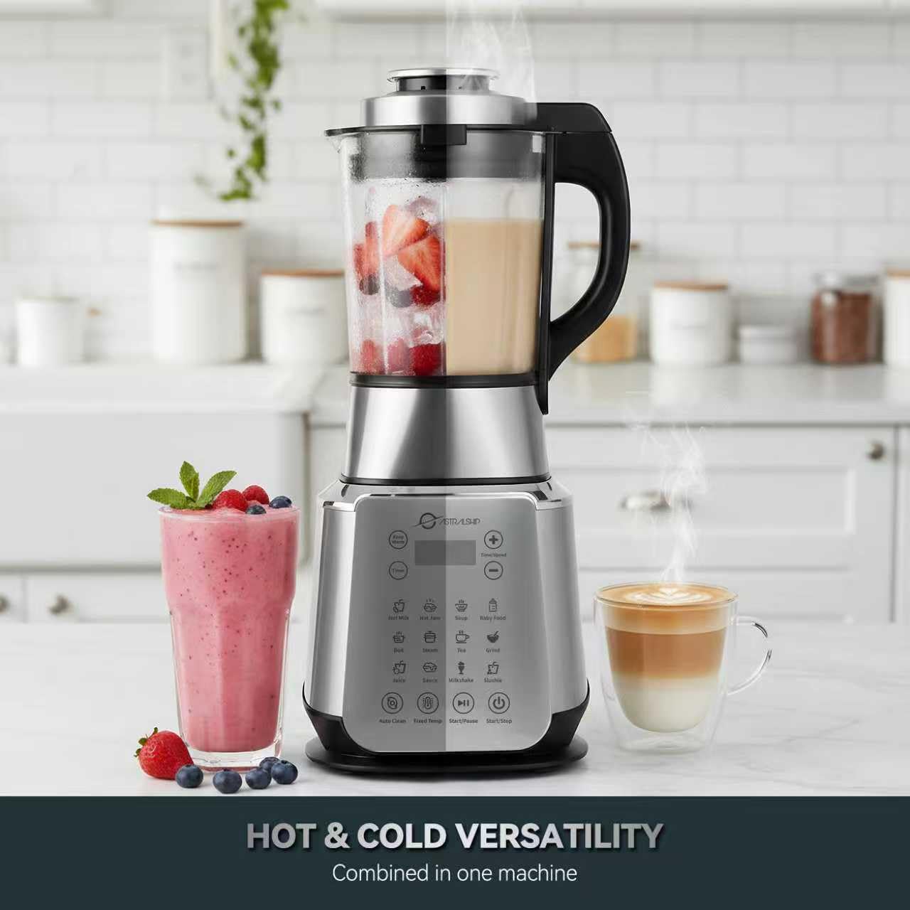 Glass Blenders for Kitchen – Stainless Steel Professional Blender for Smoothies 1500W Motor, Nut Milk Maker Machine 9 Adjustable Speeds, 14 Preset Programs, BPA-Free Glass Jar blender, Soy Milk, Soups