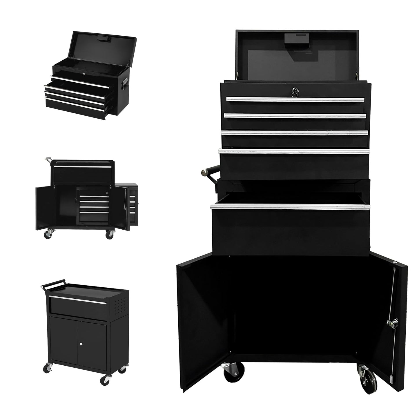 GAOMON 8-Drawer Tool Chest with Wheels, 1-Door Lockable Rolling Tool Box, Heavy Duty Steel Tool Cabinet with Drawers for Garage, Workshop, Mechanic, Detachable Portable Toolbox Storage, Black