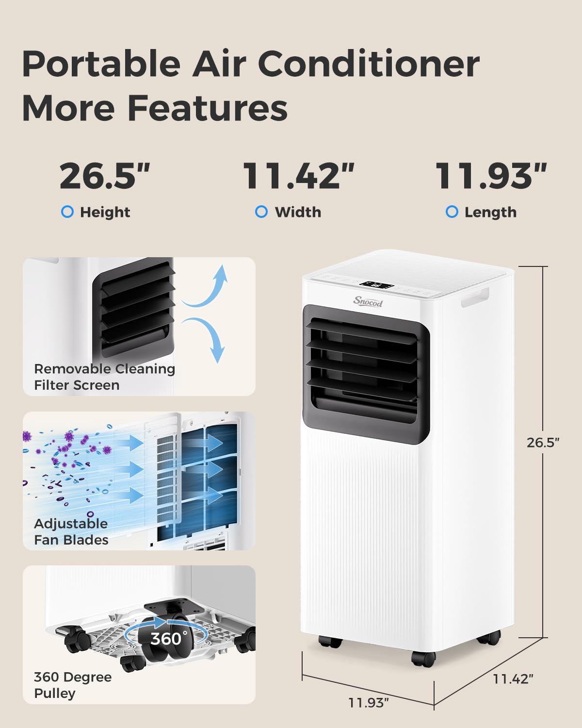 16,000 B T U Portable Air Conditioners for Large Room up to 750 Sq. Ft., 5-in-1 Smart AC with WiFi App, Remote Control, Fast Cooling, Dehumidifier, Fan, Sleep Mode, 24H Timer & Window Kit