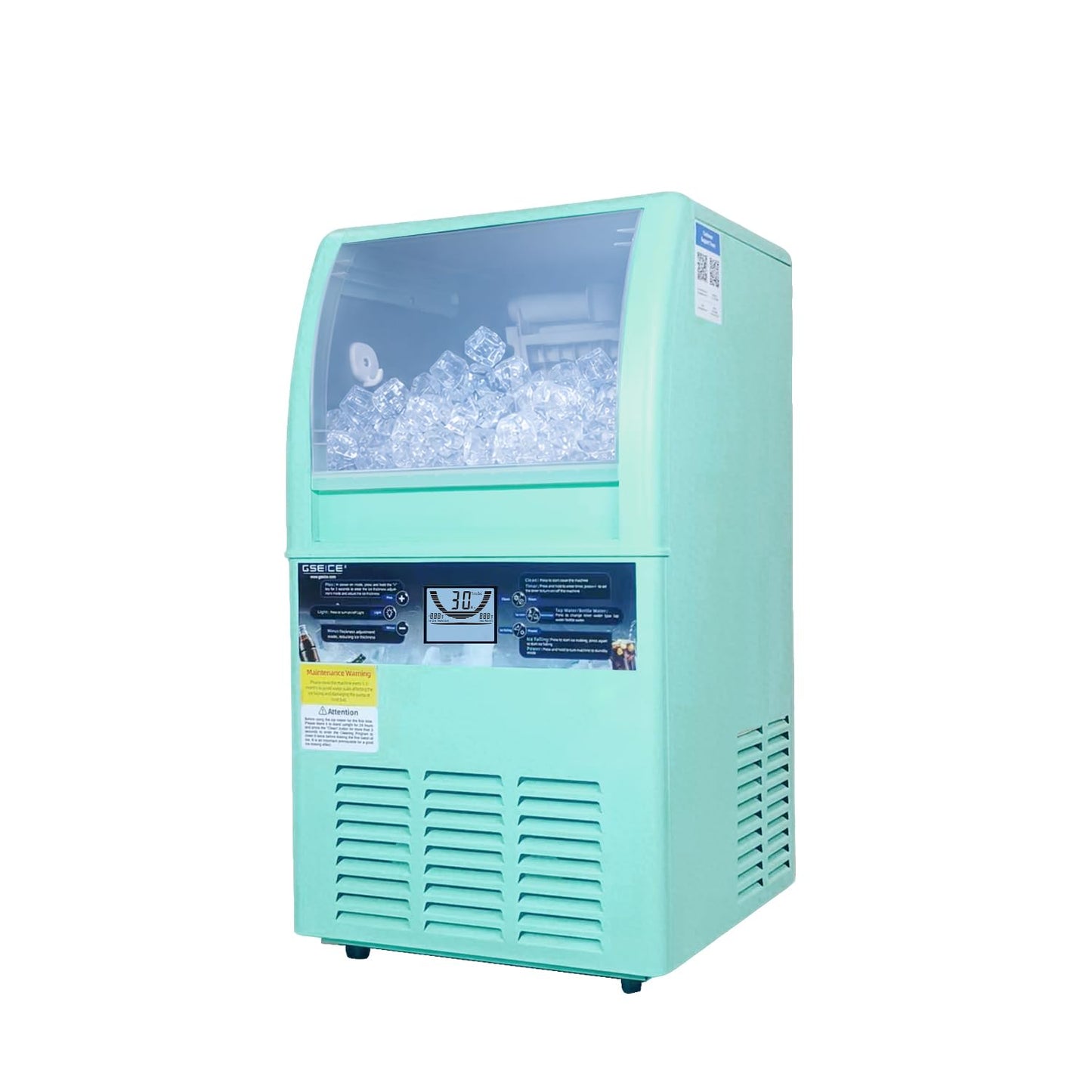GSEICE Commercial Ice Maker Machine, 100lbs/24H, Under Counter Ice Machine with Water Filter, 20lbs Storage Bin, 50 Cubes in 8-12 Mins, Freestanding Ice Machine for Home/Bar/Cafe/Restaurant
