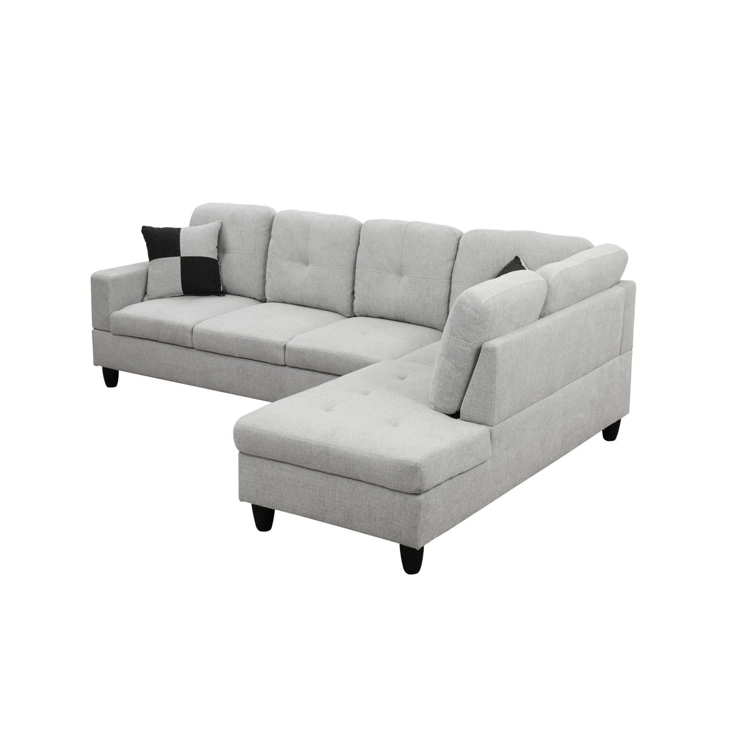 UOCFYK Sectional Sofa Couch with Right Chaise, Flannel L Shaped Couches for Living Room, Office, Apartments, Small Space, Light Grey