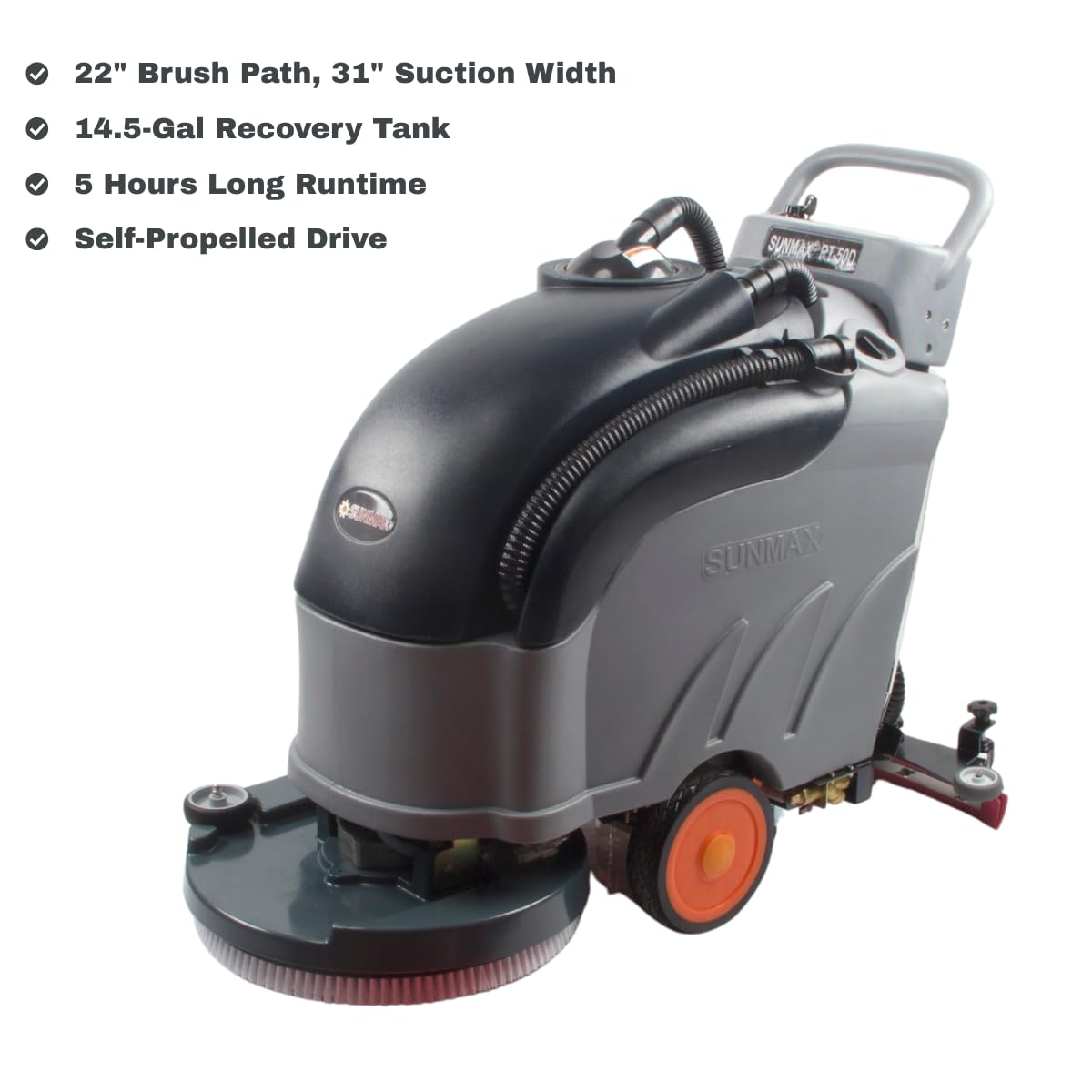 22" Self-Propelled Walk-Behind Floor Scrubber Dryer Machine, Forward/Reverse Drive, 31" Squeegee, 36,000 Sq Ft/H, Commercial Hard Floor Cleaner for Tile, Concrete, Epoxy & Vinyl