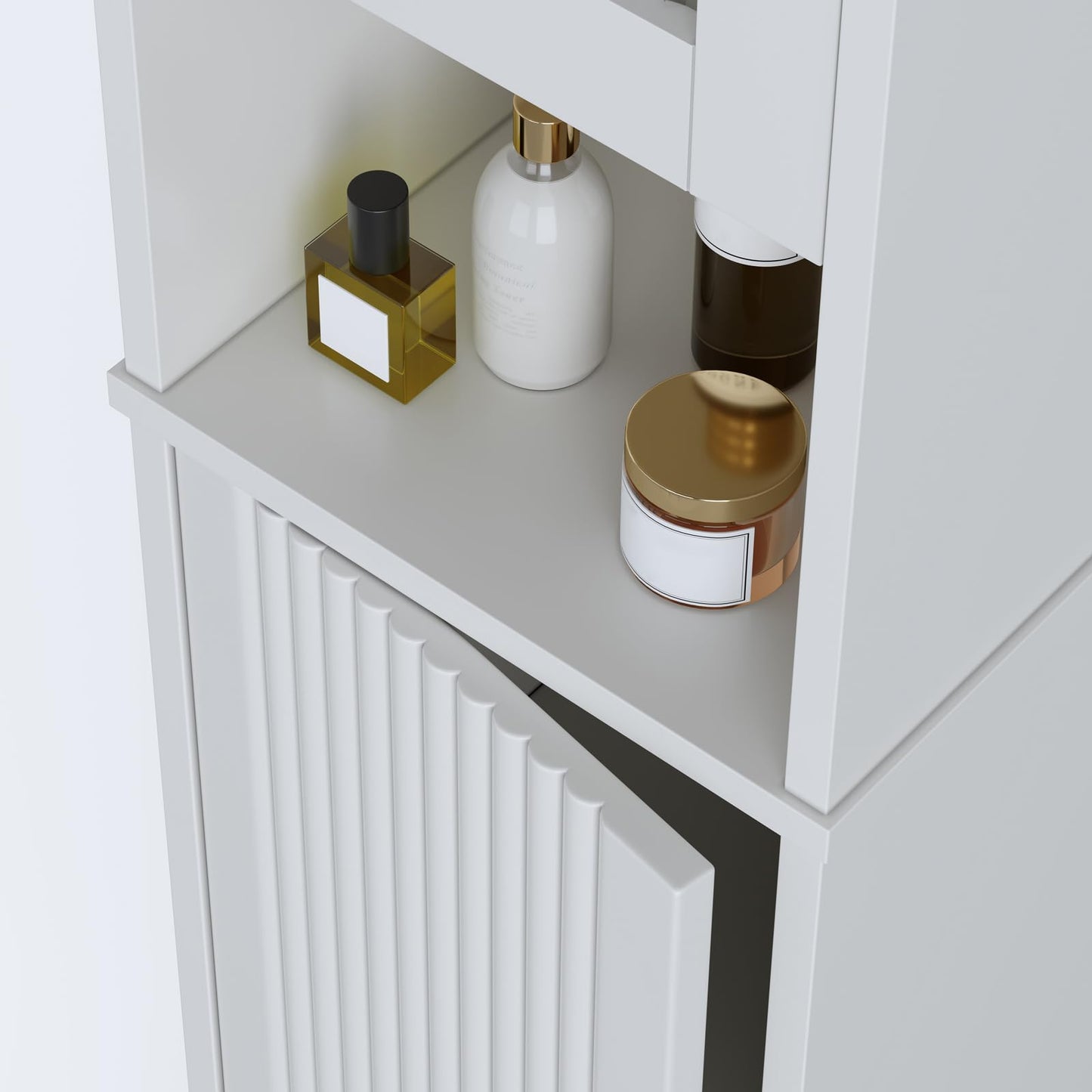 Baztin 71" H Tall Bathroom Storage Cabinet, Narrow Bathroom Cabinet with Glass Door Slim Cabinet with Adjustable Shelf Skinny Linen Tower Thin Linen Storage for Small Space, Cream White