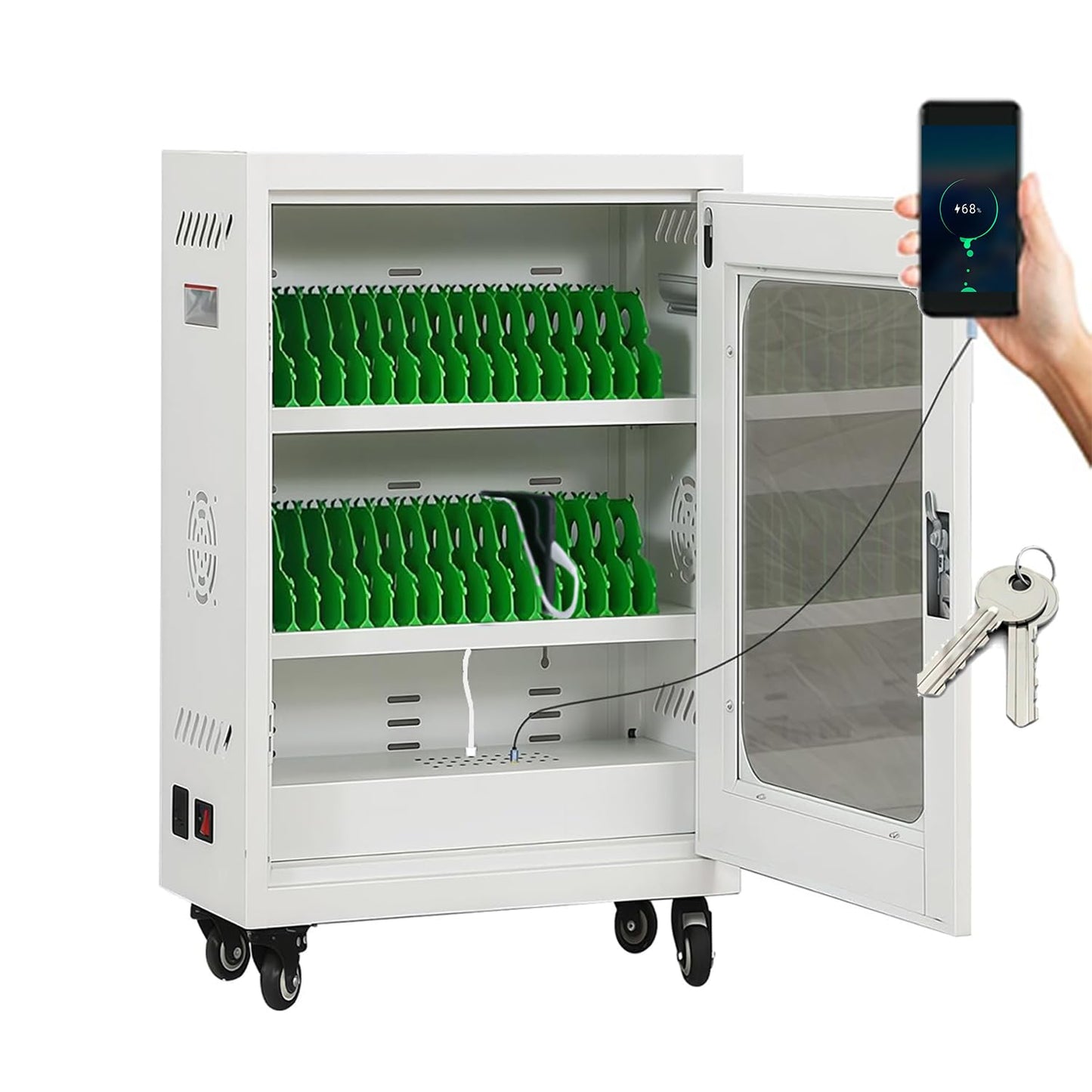 rcqeuiol 30 Device Cell Phone Charging Stations, Mobile Phone Charging Cabinet, Cellphone USB Charging Cart, Rechargeable Cellphone Locker Storage Charging Station (White, 30 Slots)