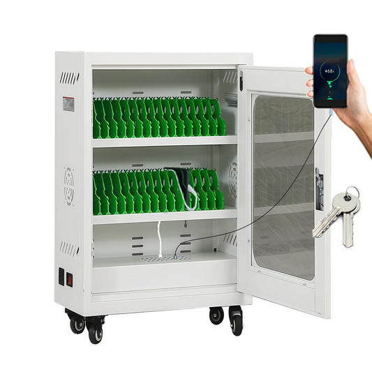 rcqeuiol 30 Device Cell Phone Charging Stations, Mobile Phone Charging Cabinet, Cellphone USB Charging Cart, Rechargeable Cellphone Locker Storage Charging Station (White, 30 Slots)