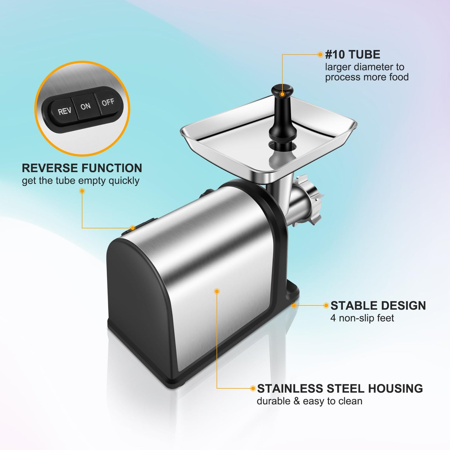 AAOBOSI Heavy Duty Stainless Steel Meat Grinder | 3000W Max | 3 Plates | 3 Sausage Stuffers | Stainless Steel Blade | Kubbe Maker | One-Button Control