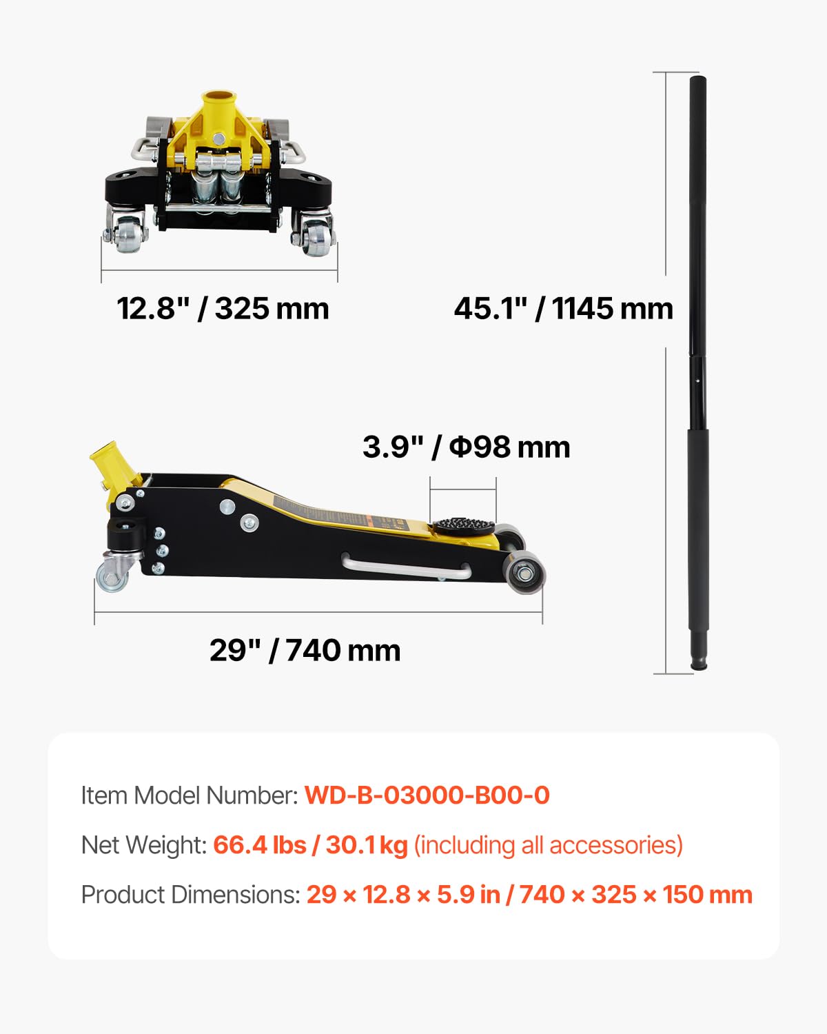 VEVOR 3 Ton Low Profile Aluminum & Steel Racing Floor Jack