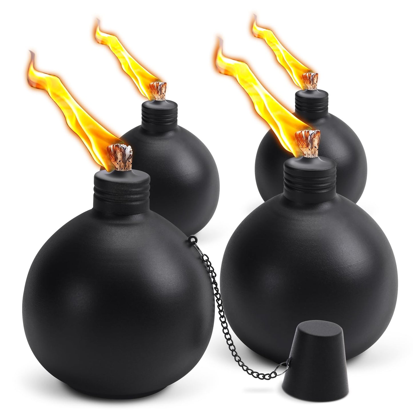 MQKIWAO Citronella Tabletop Torches, 25 oz Metal Oil Burner Candles, Black, 4 Pack, Model ZMZT-4P