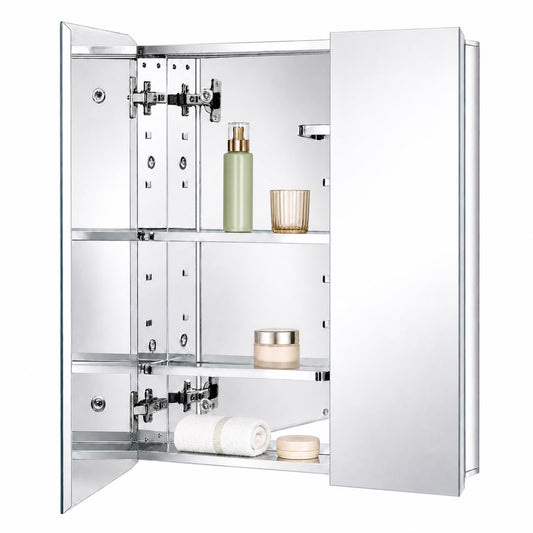 Fundin Stainless Steel Medicine Cabinet, Bathroom Mirror Cabinet, Surface Mount and Recess Mount, 23.6 x 25.6 inch, with Unique Half-Shelves for Greater Storage adjustability