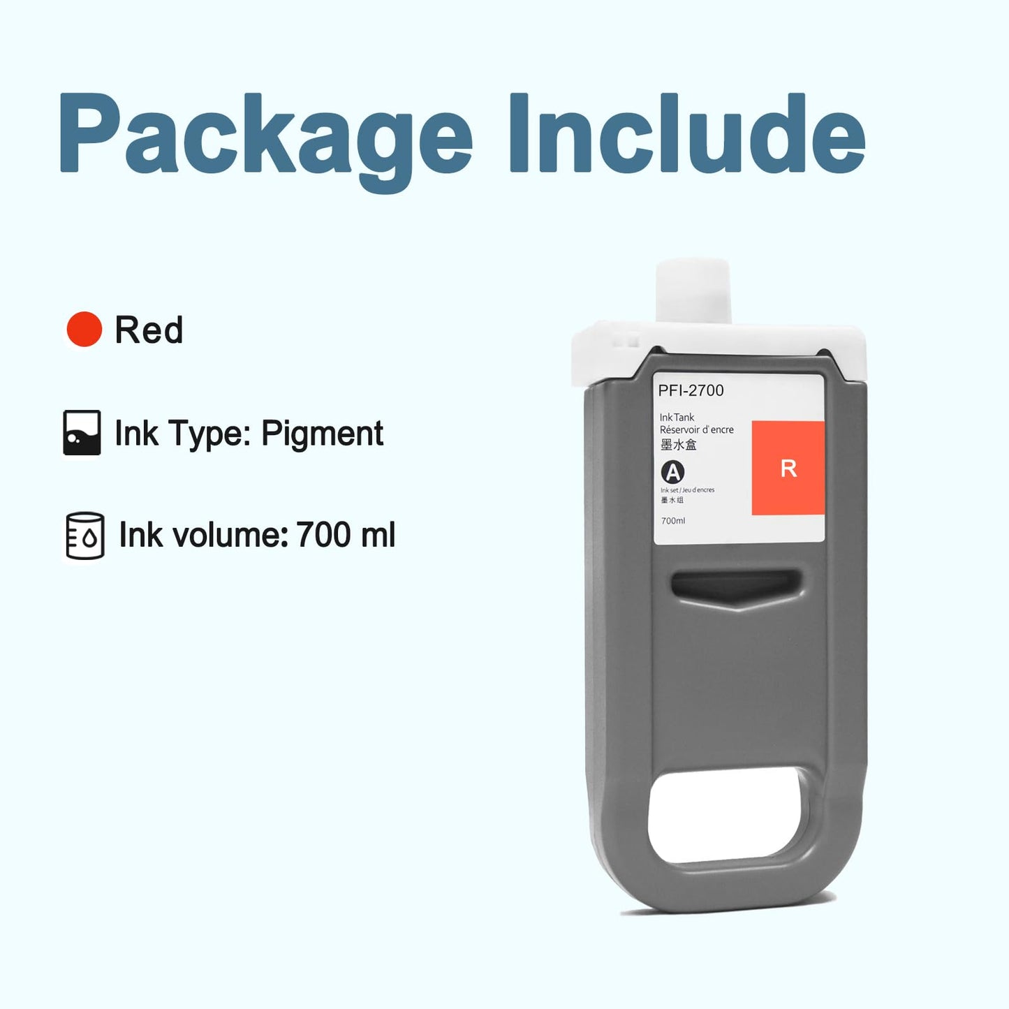 KSUMEI PFI-2700 Ink Cartridge Pigment Ink Tank PFI2700 Compatible for Canon ImagePROGRAF PRO-2600 PRO-4600 PRO-6600 GP-2000 GP-4000 GP-4600S GP-6600s Printers (700ml, Red)