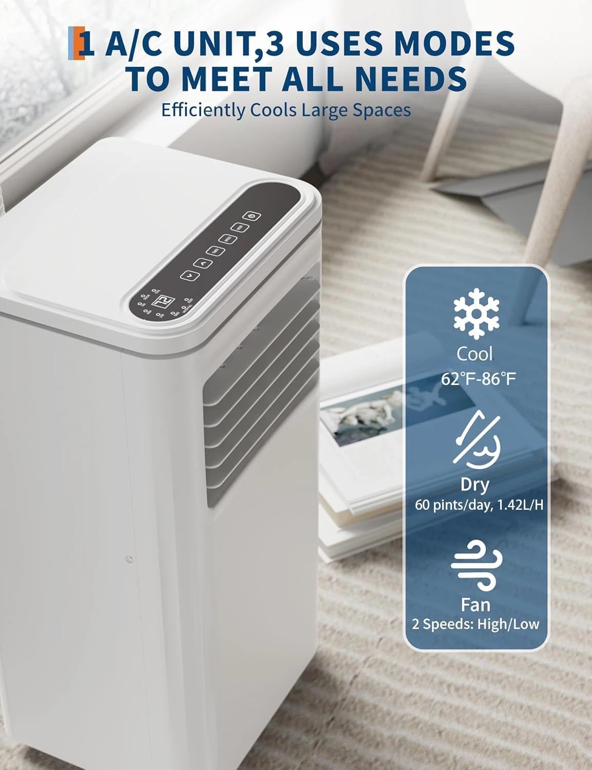 Garvee 10,000 BTU AC Unit, 3-in-1 Portable Air Conditioner with Cooling, Dehumidifier & Fan for Rooms up to 450 sq.ft, Remote Control, Sleep Mode, Timer & Window Kit