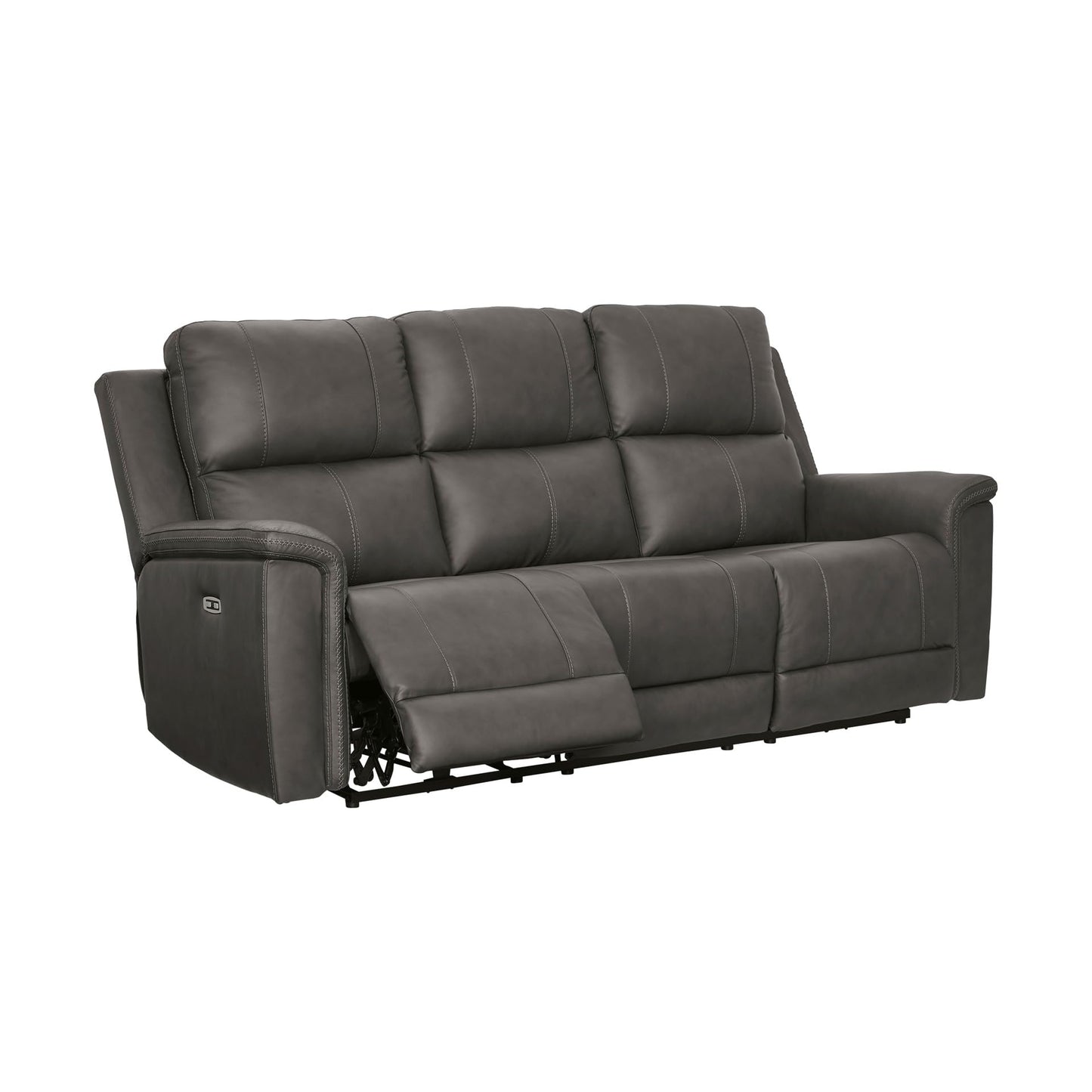 Signature Design by Ashley Burnley Contemporary Leather Match Power Reclining Sofa with Adjustable Headrest and USB Charging Port, Gray