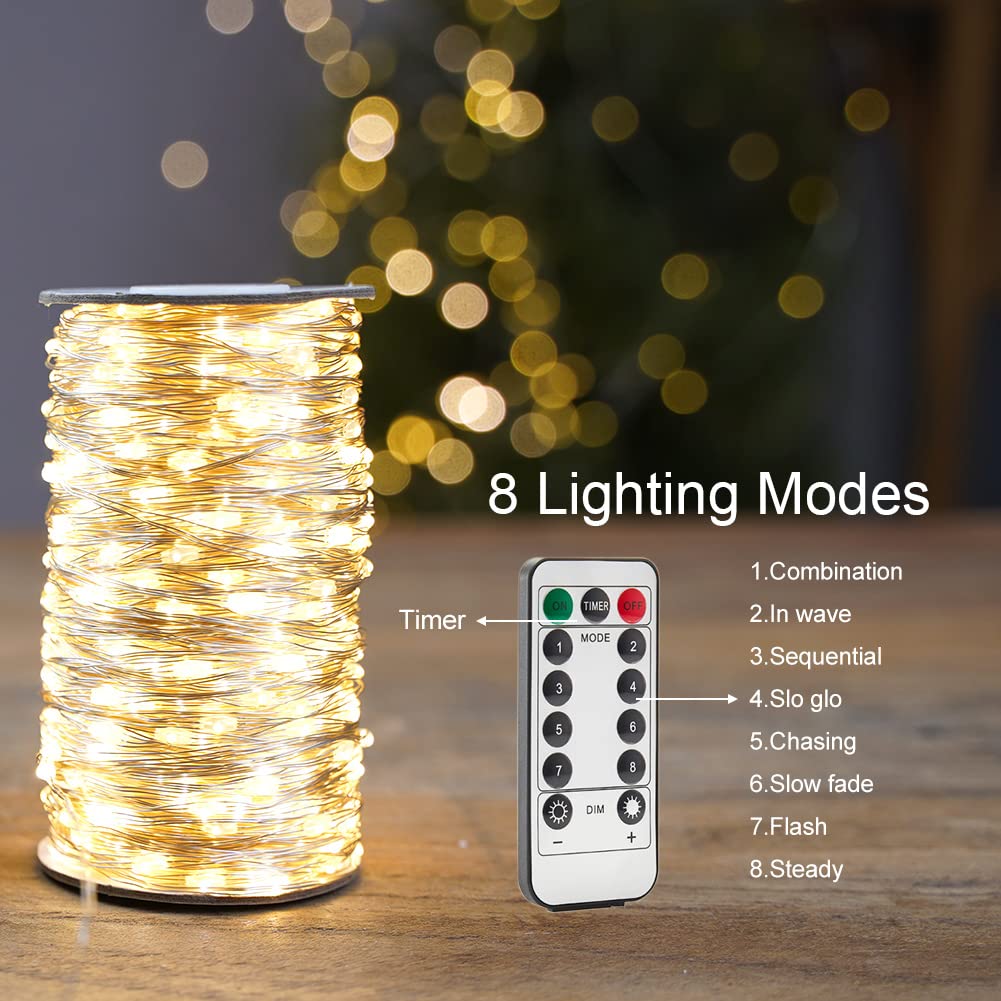 RESNICE 200 LED Fairy Lights String Lights, Warm White, 66Ft Silver Wire with Remote, 2 Pack, Model DS-SL-300-CTR