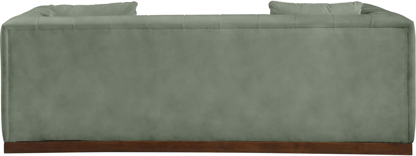 Meridian Furniture 44098Green-S Mallina Collection Modern | Contemporary Sofa with Soft Green Vegan Leather, Walnut Finish Solid Wood Base, Deep Channel Tufting, 90.5" W x 36" D x 28.5" H, Green
