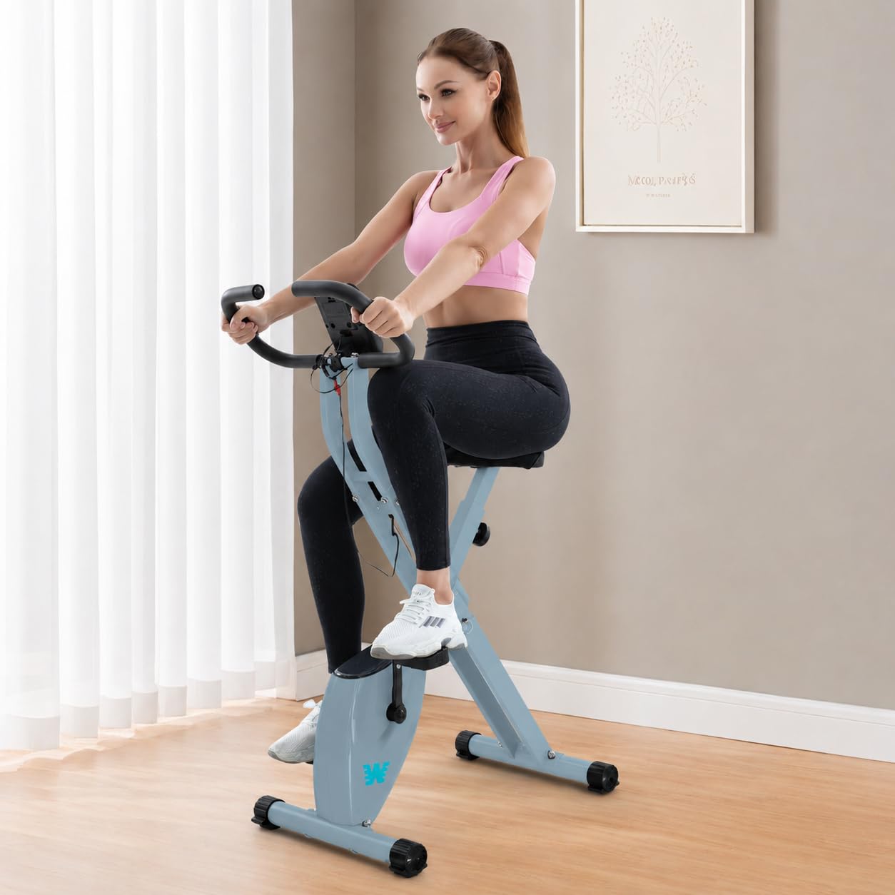BARWING Folding Exercise Bike Stationary Bikes for Home，3 in 1Exercise Bikes for Seniors, Indoor Workout Bike Cycling Bike with 16-Level Adjustable Resistance,330LB Capacity(Grey)