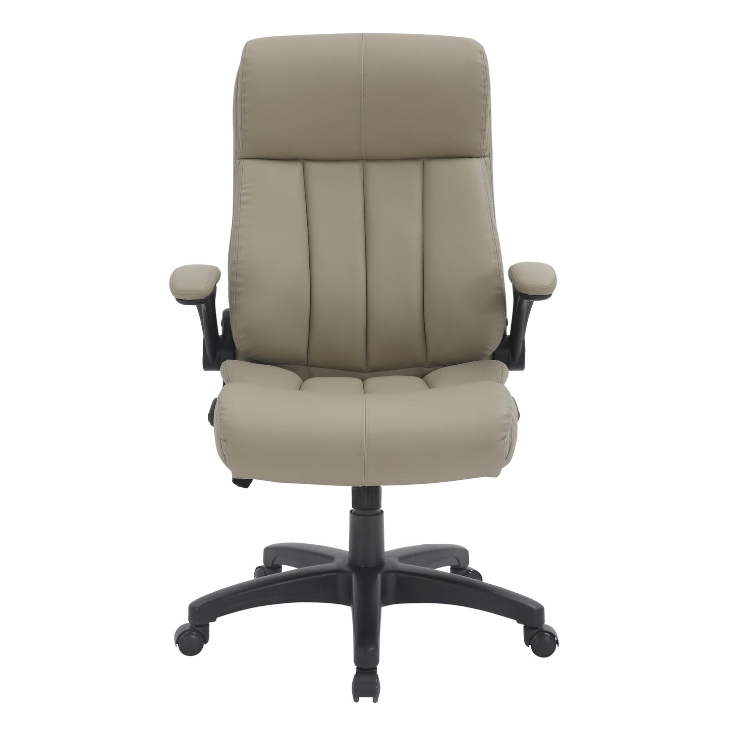 Ergonomic Faux Leather Office Chair, High Back Padded Executive Desk Chair with Flip-Up Armrests, Adjustable Height, Tilt Control, and Smooth-Rolling Wheels for Home and Office Desk, Taupe