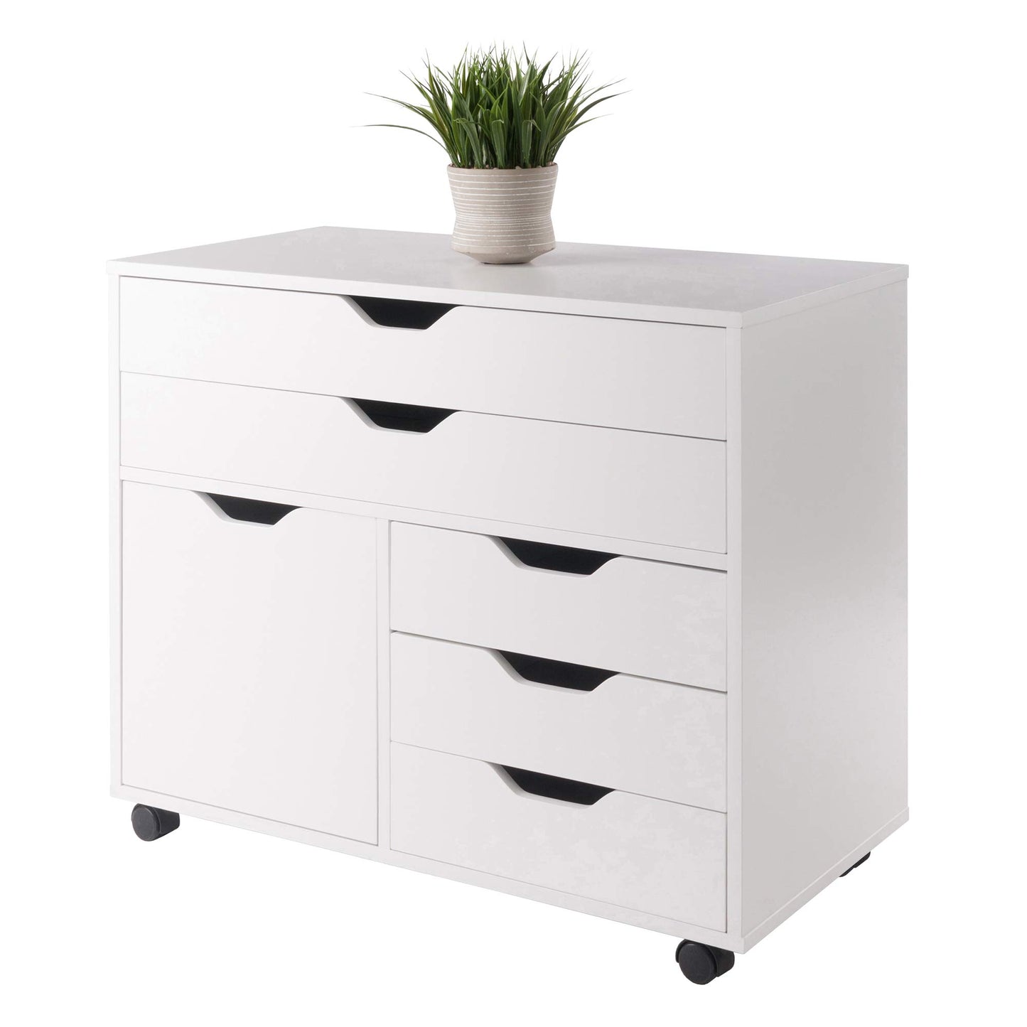 Winsome Halifax Mobile Storage Cabinet with 1 Door & 5 Drawers in White, Stylish & Functional Home Storage Cabinet for Filing, Kitchen Organization, Moveable Furniture for Office, Dorms, Apartments