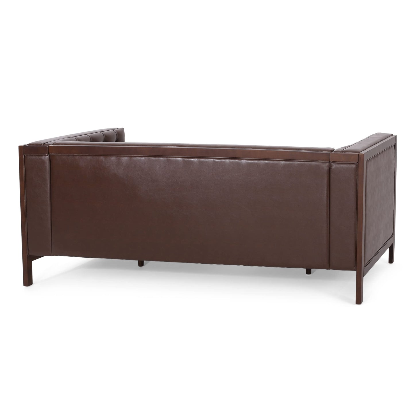 Merax 79 Inch Modern 3-Seater Sofa, Button Tufted Upholstered Couch with Tuxedo Arms & Rubberwood Frame, Low Profile Mid-Century Sofa for Living Room, Dark Brown