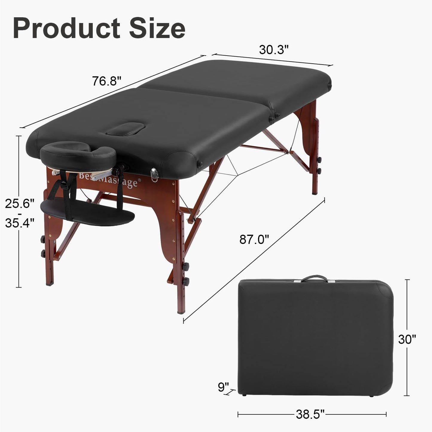 FDW Massage Bed Portable Massage Table 77" L 30" W 2" THK Lash Bed 2 Folding Height Adjustable PU Leather Spa Tables Foldable with Oxford Bag for Spa Footmassage Facial CareSpa Tattoo