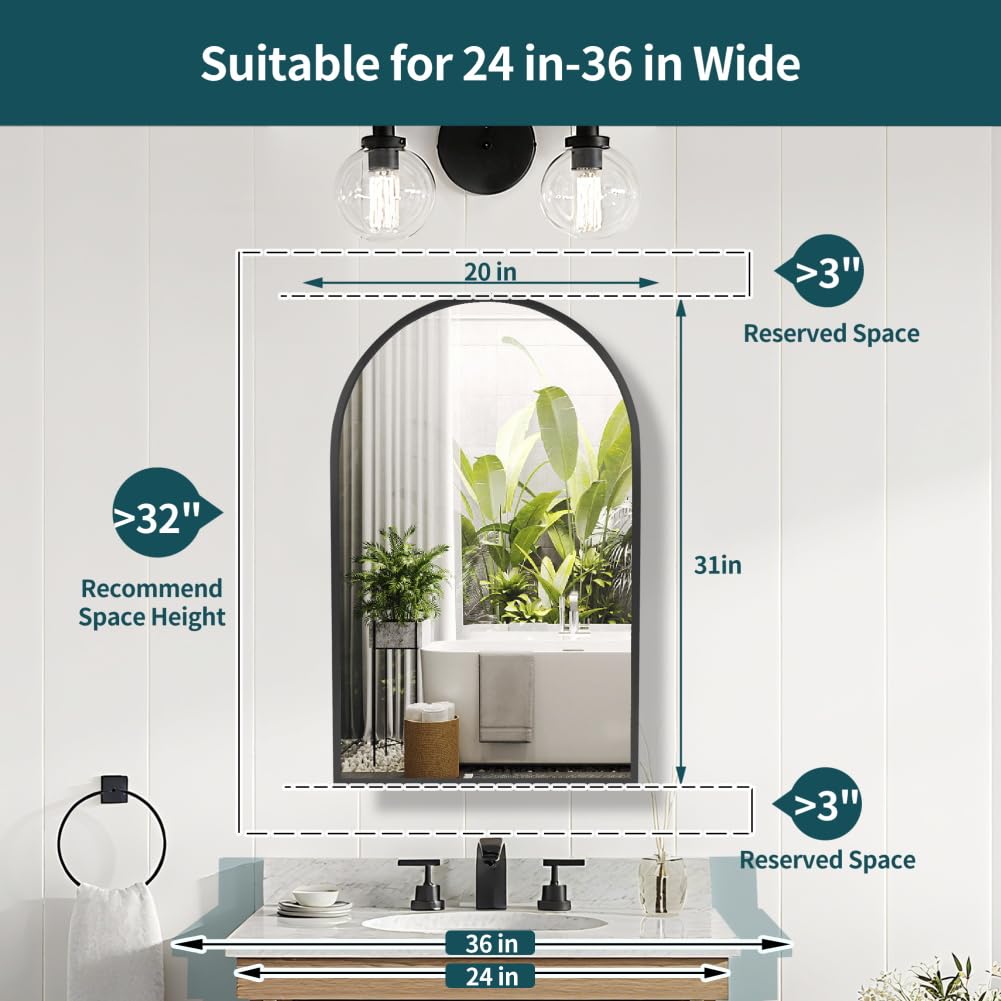 Movo 20 x31 Inch Arched Black Medicine Cabinet with Mirror,Metal Framed Wall Mounted,Recessed Medicine Cabinets for Bathroom,Bathroom Mirror Medicine Cabinet with 2 Removable Shelves