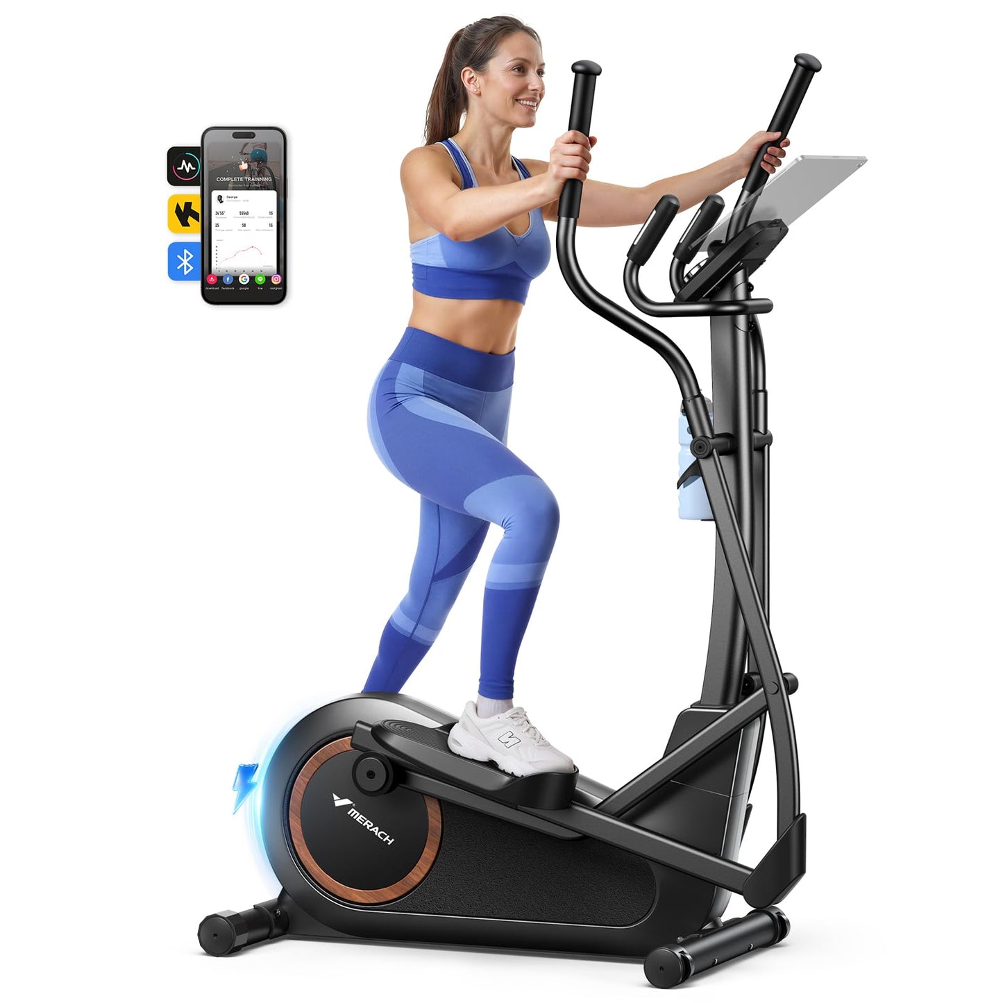MERACH Elliptical Exercise Machine, Elliptical Machine for Home Self-Powered with <18DB Whisper-Quiet Magnetic Elliptical Training Machines, 16.5 Stride, Automatic Resistance, 330lbs Capacity
