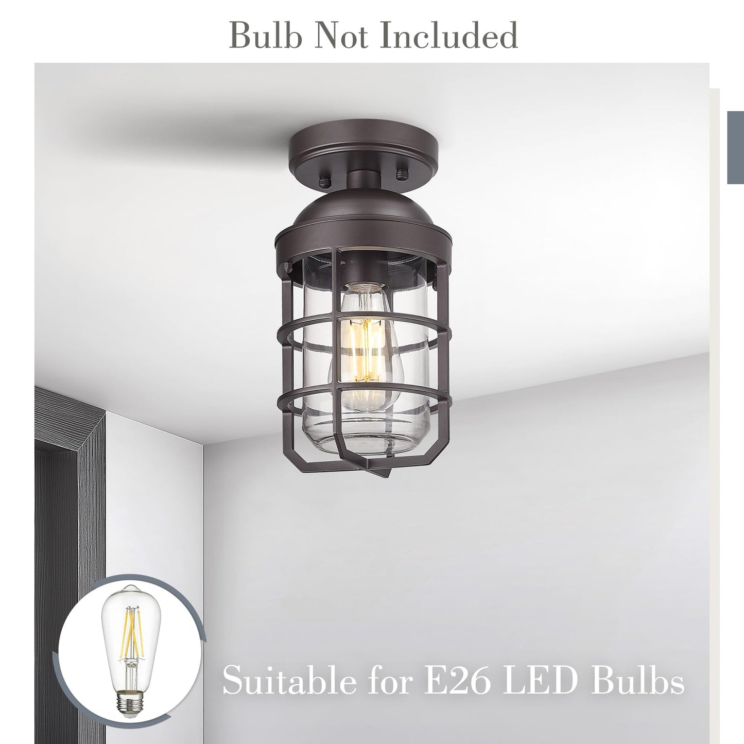 Emliviar Semi Flush Light Fixture, 11.1in, Oil Rubbed Bronze, Clear Tempered Glass Shade, Model GE255LF ORB, Medium - 1 Pack