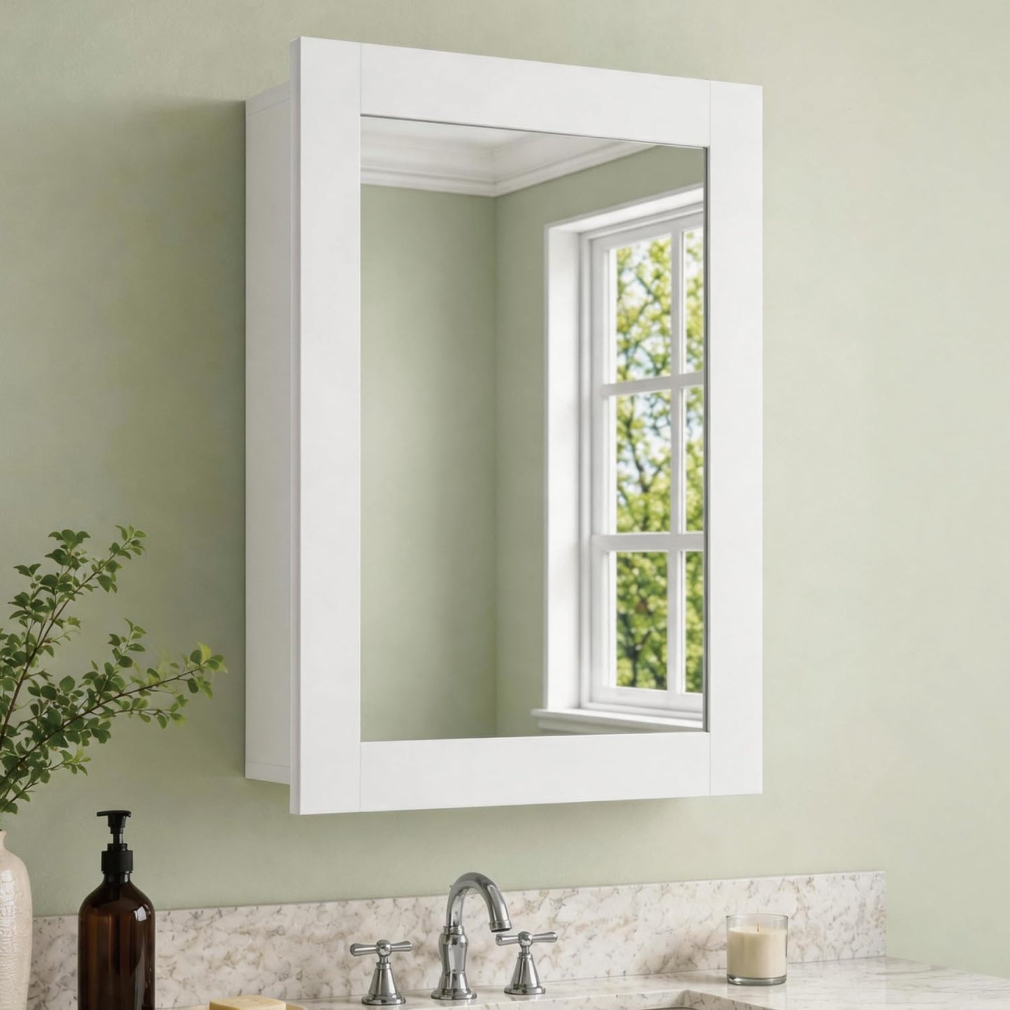 Buruis 20 x 28 Inch Wood Medicine Cabinet with Mirror, Recessed or Wall-Mounted Bathroom Storage Organizer, Adjustable Shelves & Soft-Close Hinges, Fully Assembled, White