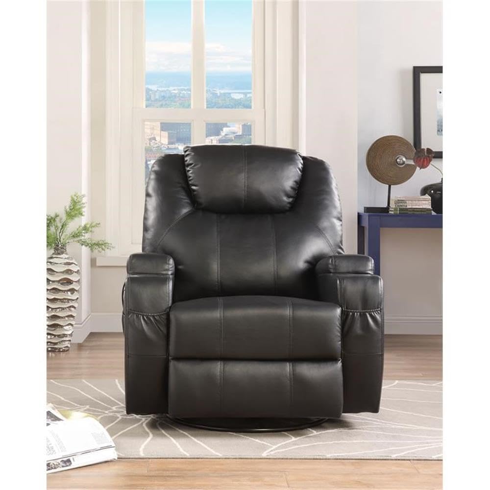 Acme Waterlily Faux Leather Rocker Recliner with Motion Swivel in Black