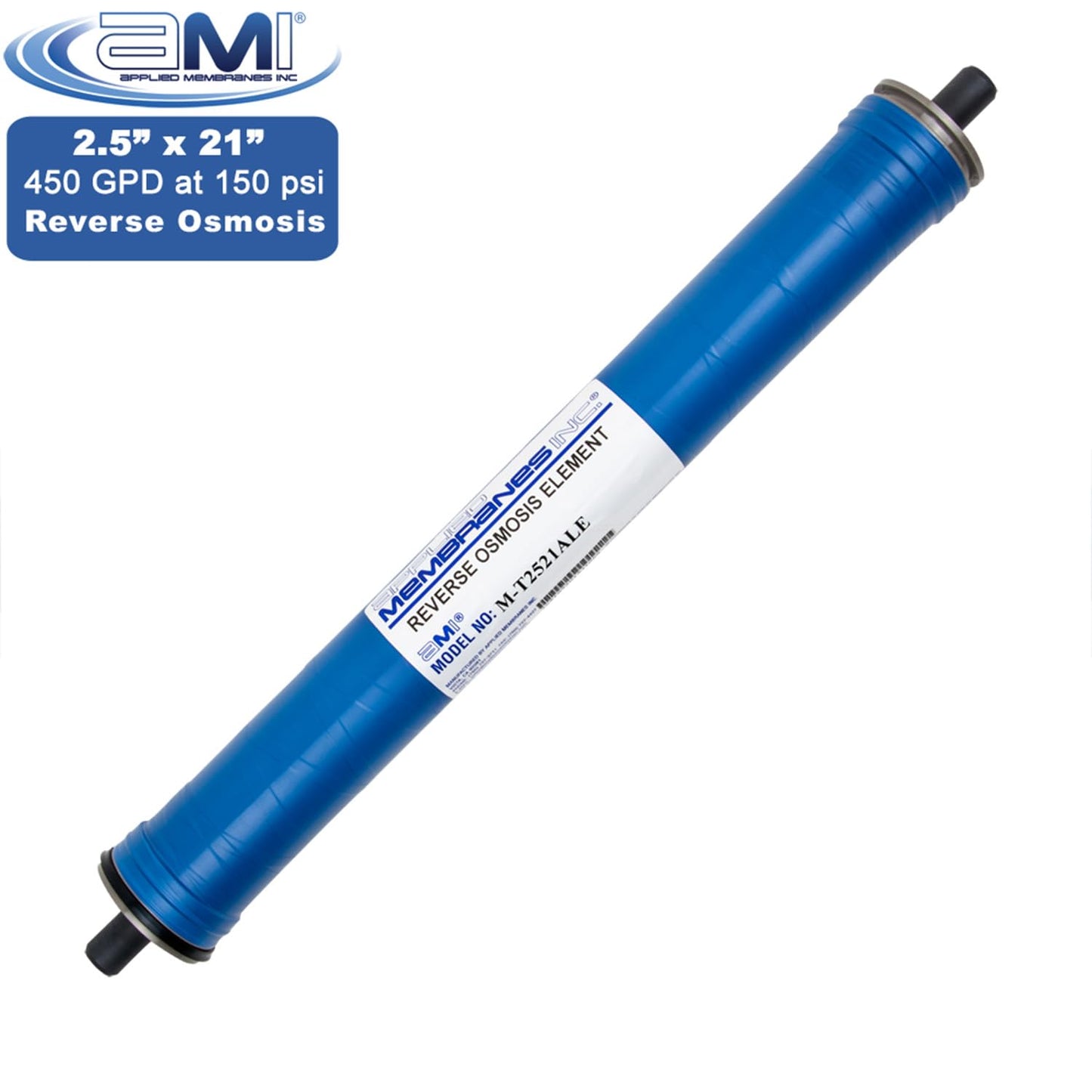2.5" x 21" Low Energy Reverse Osmosis Membrane Element for Tap Water | 450 GPD at 150 psi | 99% Rejection | Replacement Commercial RO Membrane | Applied Membranes USA M-T2521ALE