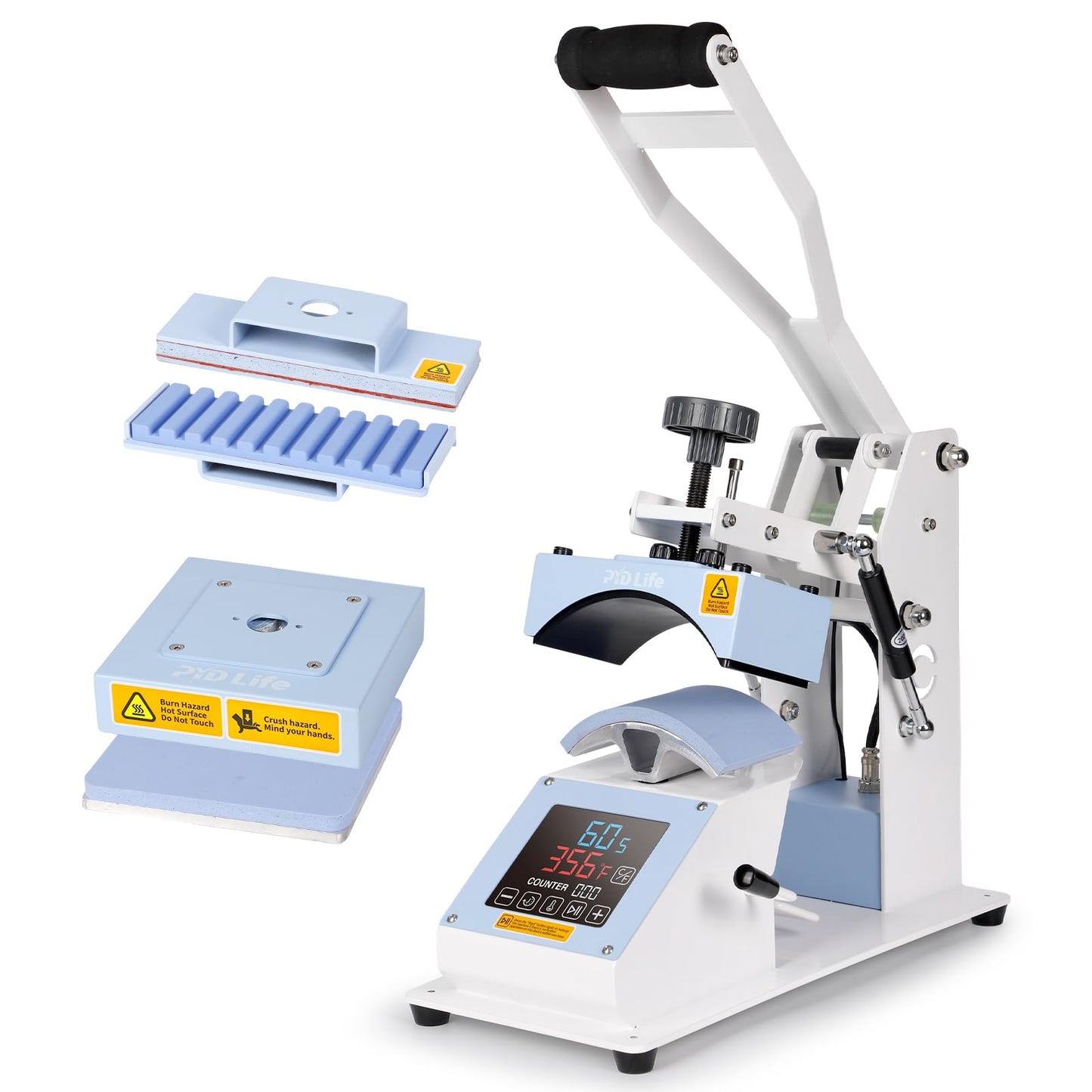 PYD Life 3 in 1 Mini Combo Heat Press Machine for Label Tag 5.8 x 5.8 Inch Light Blue 110 V Cap Hat Sublimation Pens Heat Press Machine