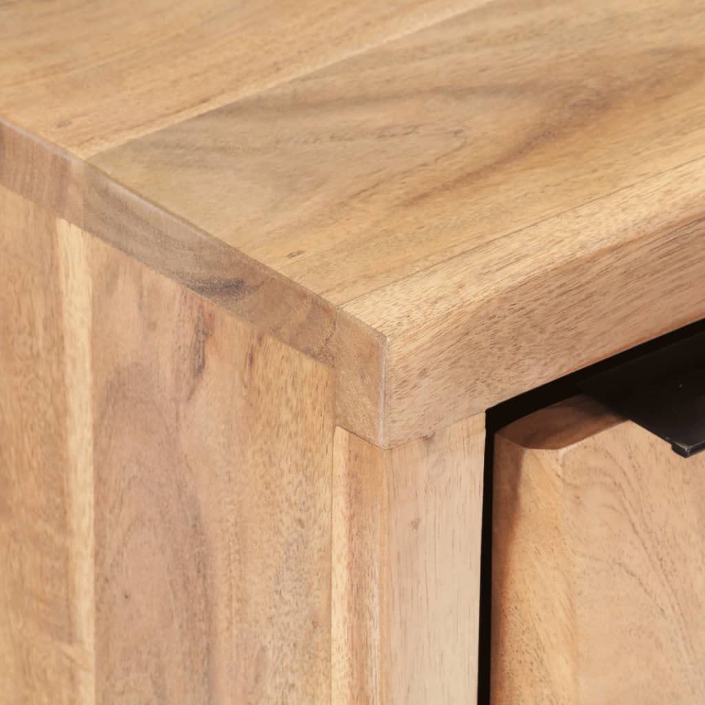 LKJVFCPW Bedside Cabinet with Storage Shelf, Solid Acacia Wood Nightstand for Bedroom, Industrial Side Table with Live Edge Finish, 15.7 x 11.8 x 19.7 Inches