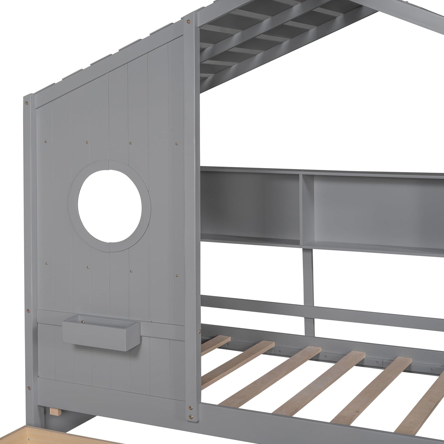 Twin Size House Bed with Storage Drawers,Kids House Bed Frame with Shelves,Cute Wood House Bed Twin with Roof for Kids,Girls,Boys,Gray