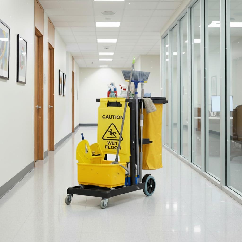 Houseables Cleaning Cart, Janitorial Cart, Cleaning Caddy with Wheels, for Housekeeping, Janitor, Custodian, House Keeping, Maintenance, Rolling Supply Organizer, Custodial, Maid, Commercial, 440 LB