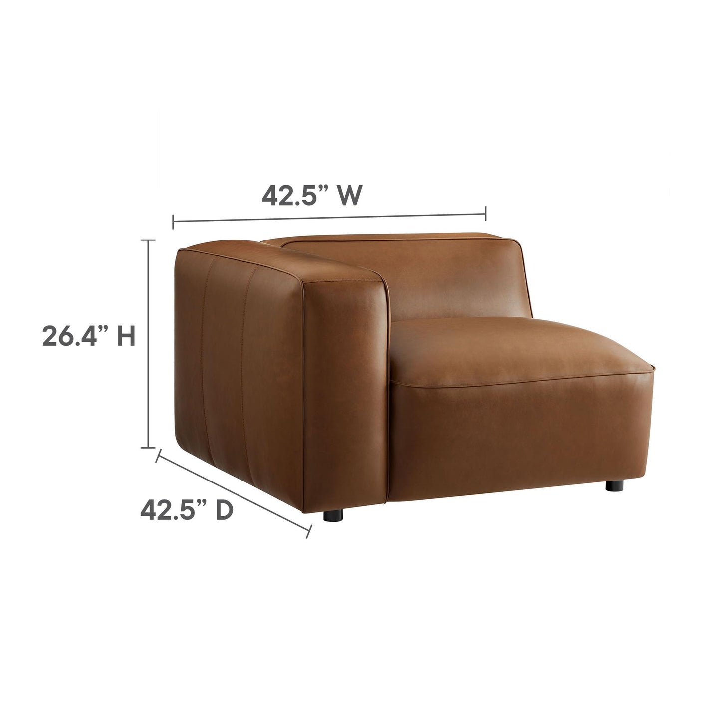 Modway Auren Vegan Leather 3 Piece Modular Sofa in Coffee - Faux Leather 3 Seater Couch - Comfy Mid Century Modern PU Leather Sofa for Living Room, Apartment, Loft