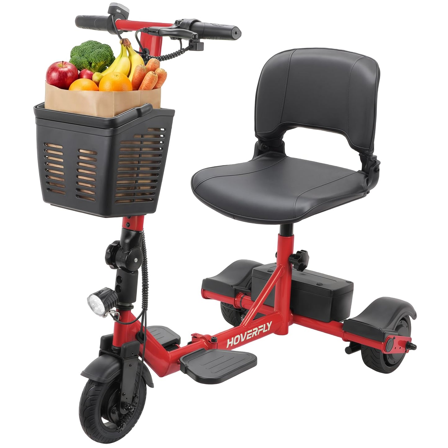 Hoverfly T3 Folding Powered Mobility Scooter for Seniors, Portable 3-Wheel E-Scooter with Seat, 13-Mile Range Safe LiFePO4 Battery, 264 lbs Load &Solid 8" Tires, Fits in Car Trunks for Daily Rides Red