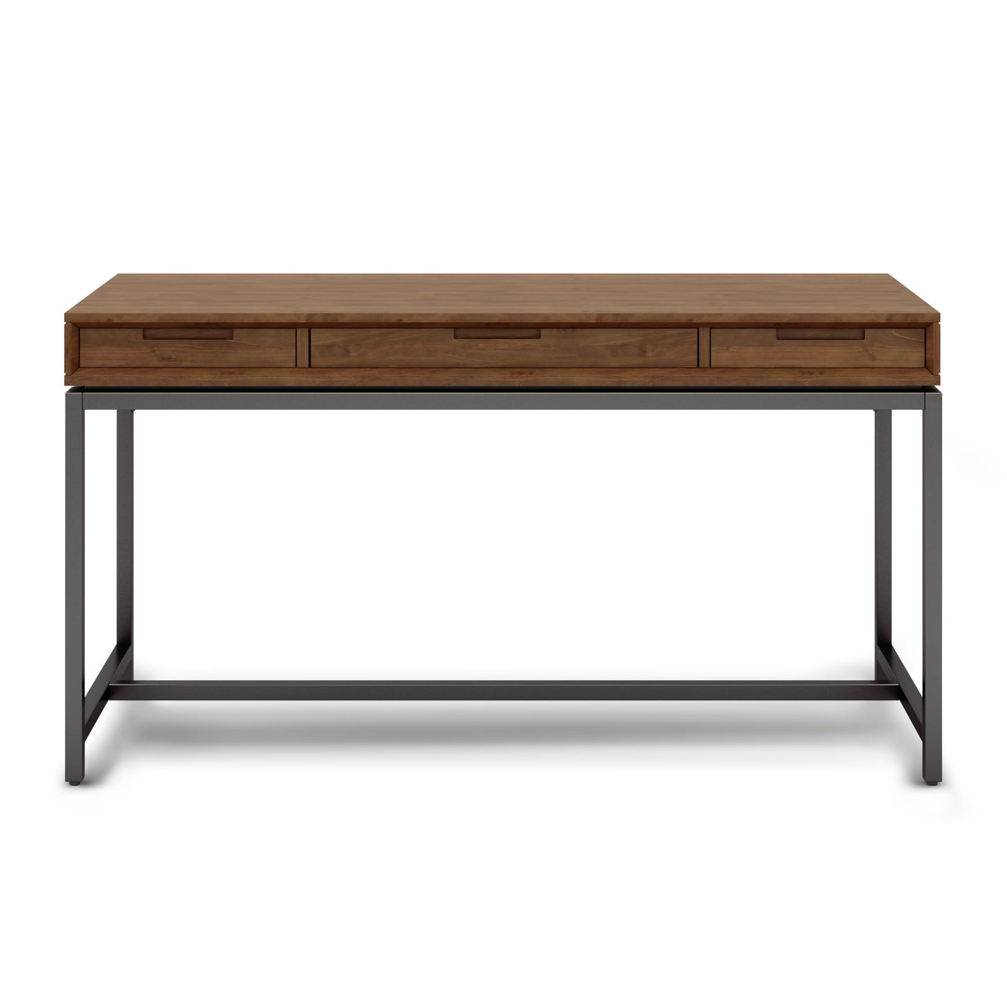 SIMPLIHOME Banting Desk - 60 Inch Wide Solid Wood and Metal Writing Desk in Medium Saddle Brown, Modern Industrial Home Office Computer Table for Study with 2 Drawers and Flip-Down Keyboard Tray