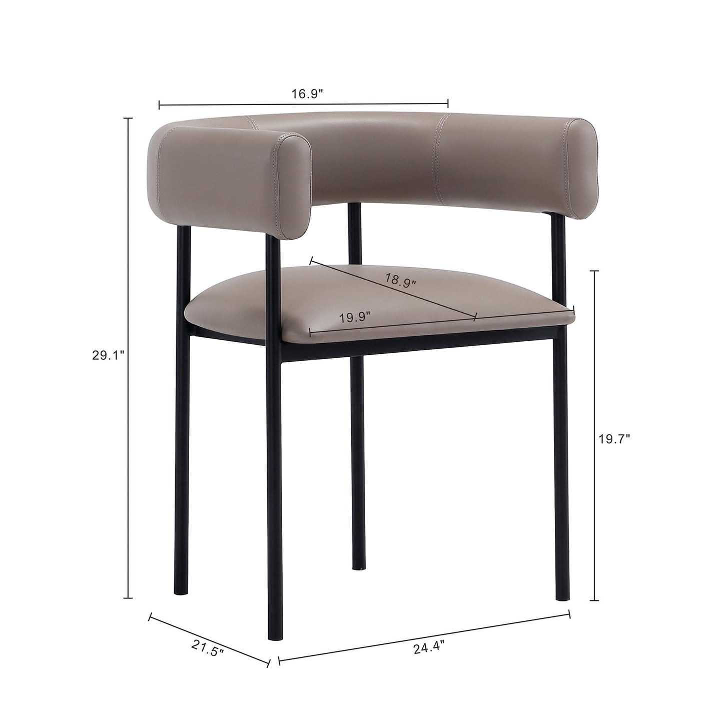 Manhattan Comfort Onda Dining Chair Upholstered in Vegan Leather, Metal Frame with Wraparound Backrest, Modern Seating for Kitchen Counter and Table, Taupe