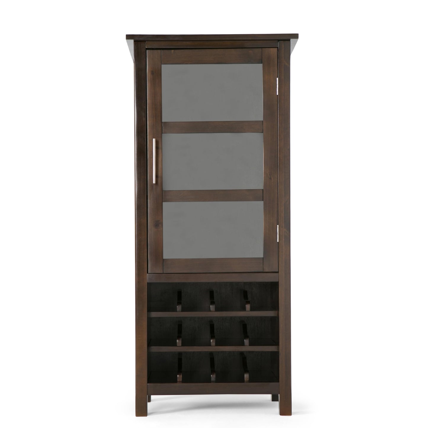 SIMPLIHOME Avalon 12-Bottle SOLID WOOD 22 Inch Wide Contemporary High Storage Wine Rack Cabinet in Dark Tobacco Brown, For the Living Room, Dining Room and Kitchen