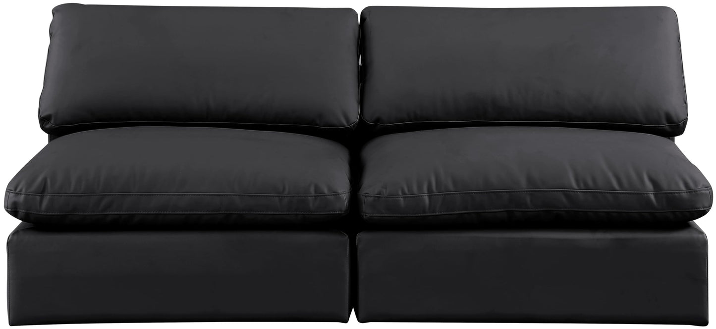 Meridian Furniture 188Black-S78 Comfy Collection Modern | Contemporary Upholstered Modular Sofa with Soft Black Vegan Leather, Fiber-Filled, 78" W x 40" D x 34.5" H, Black