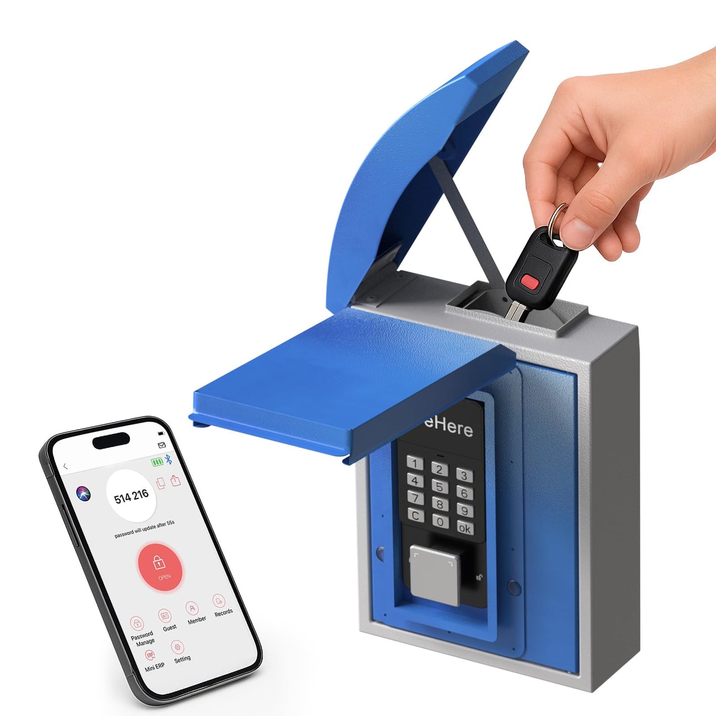 Key Lock Box Wall Mount with Key Drop Slot, Smart Digital Lockbox, OTP/APP Bluetooth/Wi-Fi/Fixed Code/Key Unlock, Key Safe Security Storage for House Outside, Realty Business, Apartment, Store