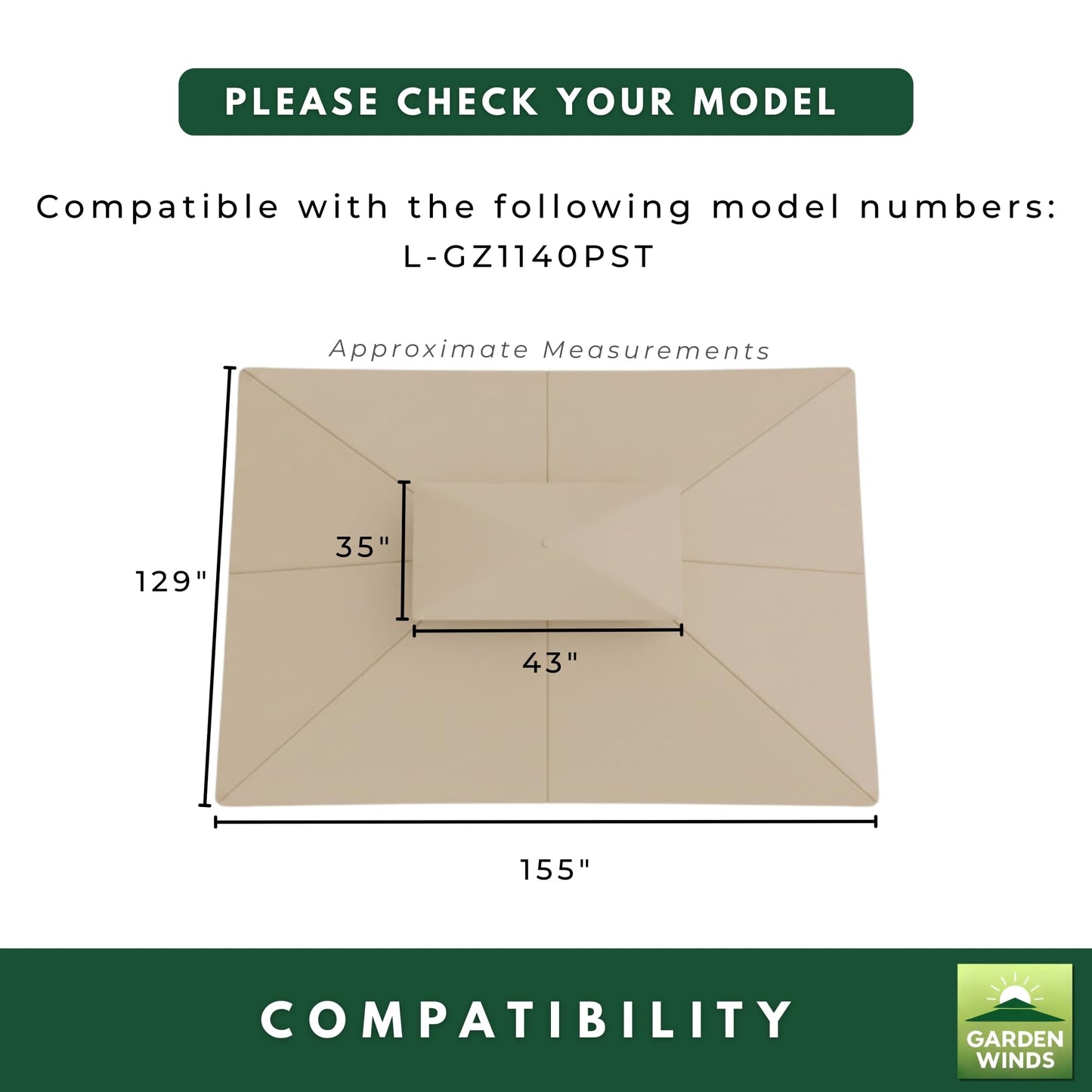 Garden Winds Reinforced Replacement Canopy Top Cover Compatible with The Shadow Creek L-GZ1140PST 10' x 12' Gazebo – Classic Stone, Riplock 350