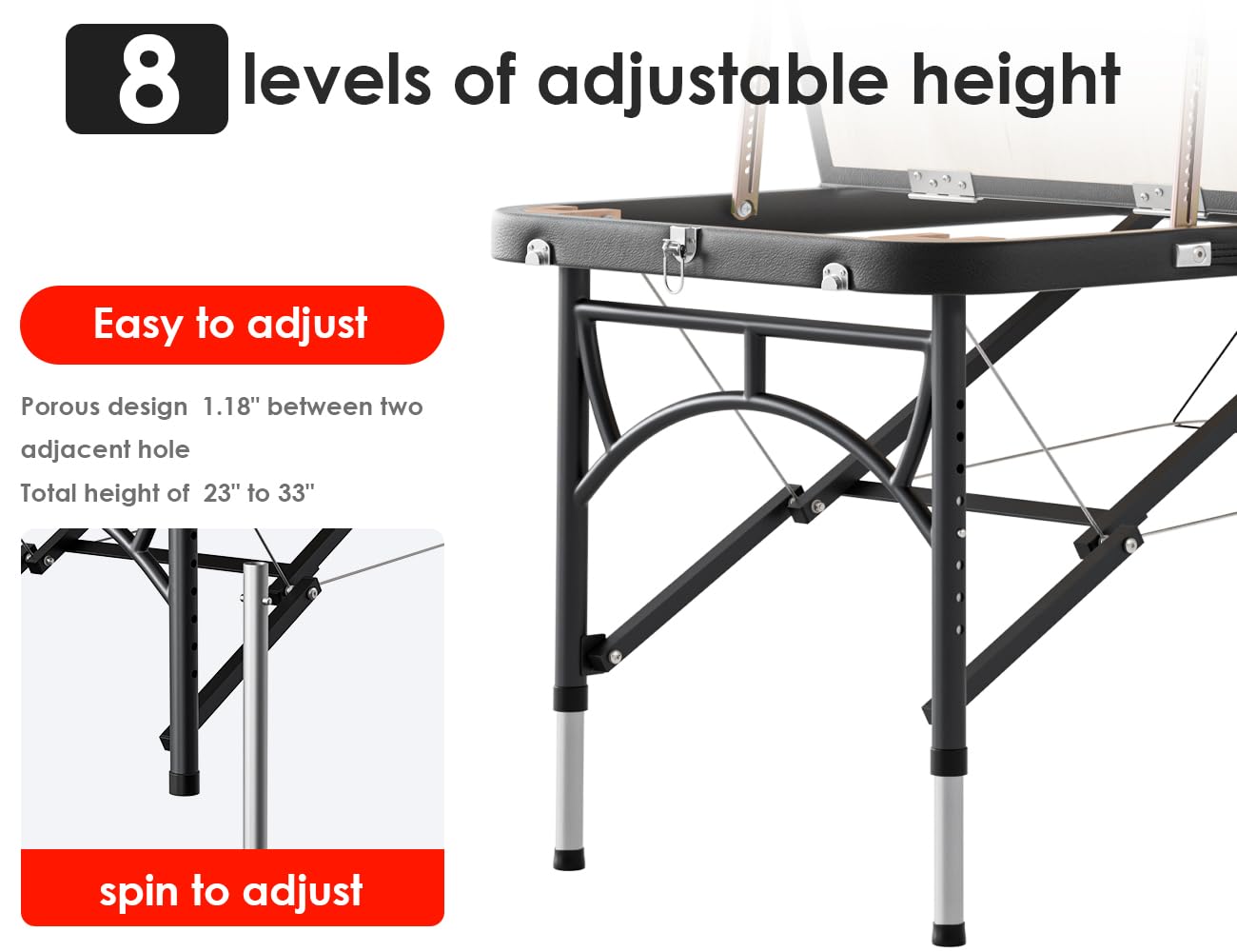 CLORIS 84" Professional Massage Table Portable 3 Folding Lightweight Facial Salon Spa Tattoo Bed Height Adjustable with Carrying Bag & Aluminium Leg Hold Up to 1100LBS