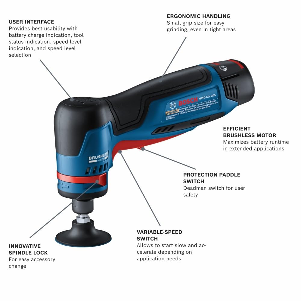 Bosch GWG12V-20SB23 12V Max Brushless 1/4 In. Right Angle Die Grinder Kit with (2) 3 Ah Batteries